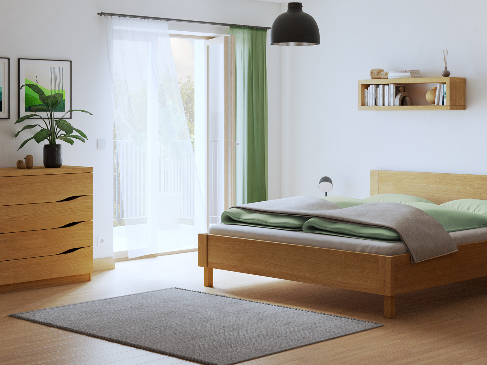 Schlafzimmer mit Eichenkommode „Astrid“ 100 cm