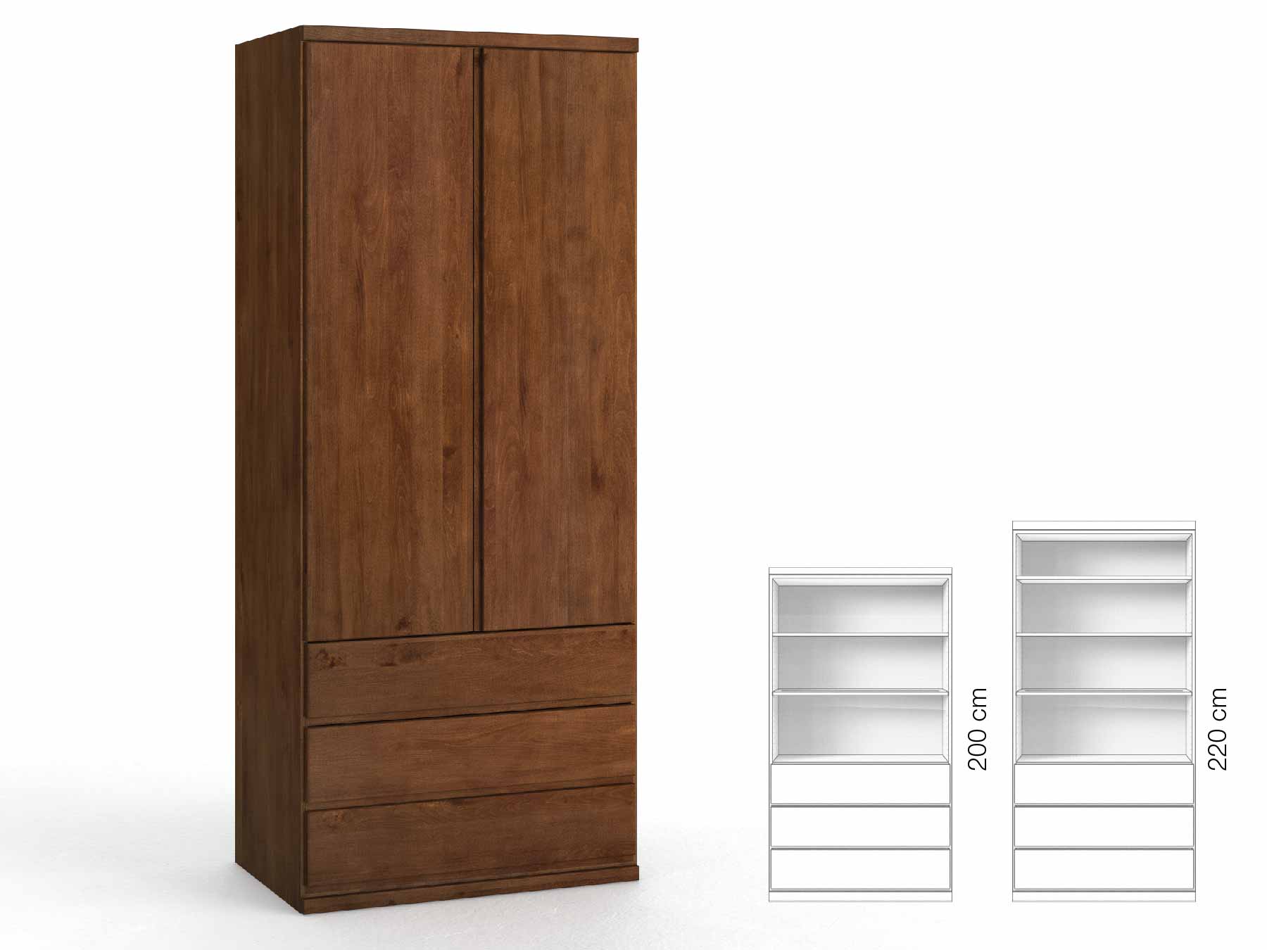 Buchenschrank Dunkel „Romana“, 2-türig, Höhe 220 cm, Griffausführung „Patrizia“, Inneneinrichtung: E