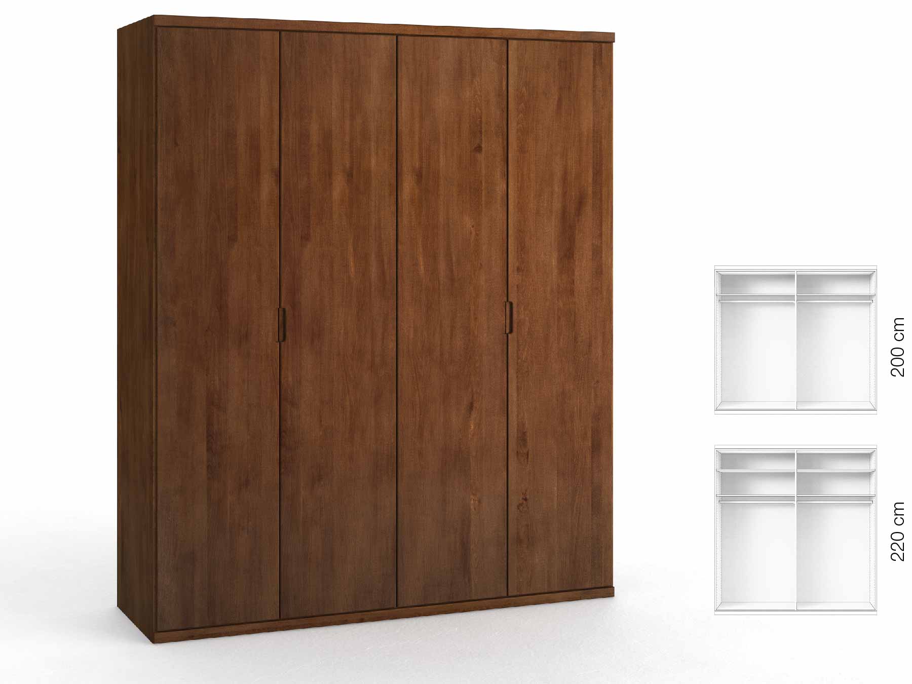 Buchenschrank Dunkel „Romana“, 4-türig, Höhe 220 cm, Griffausführung „Lukas“, Inneneinrichtung: A