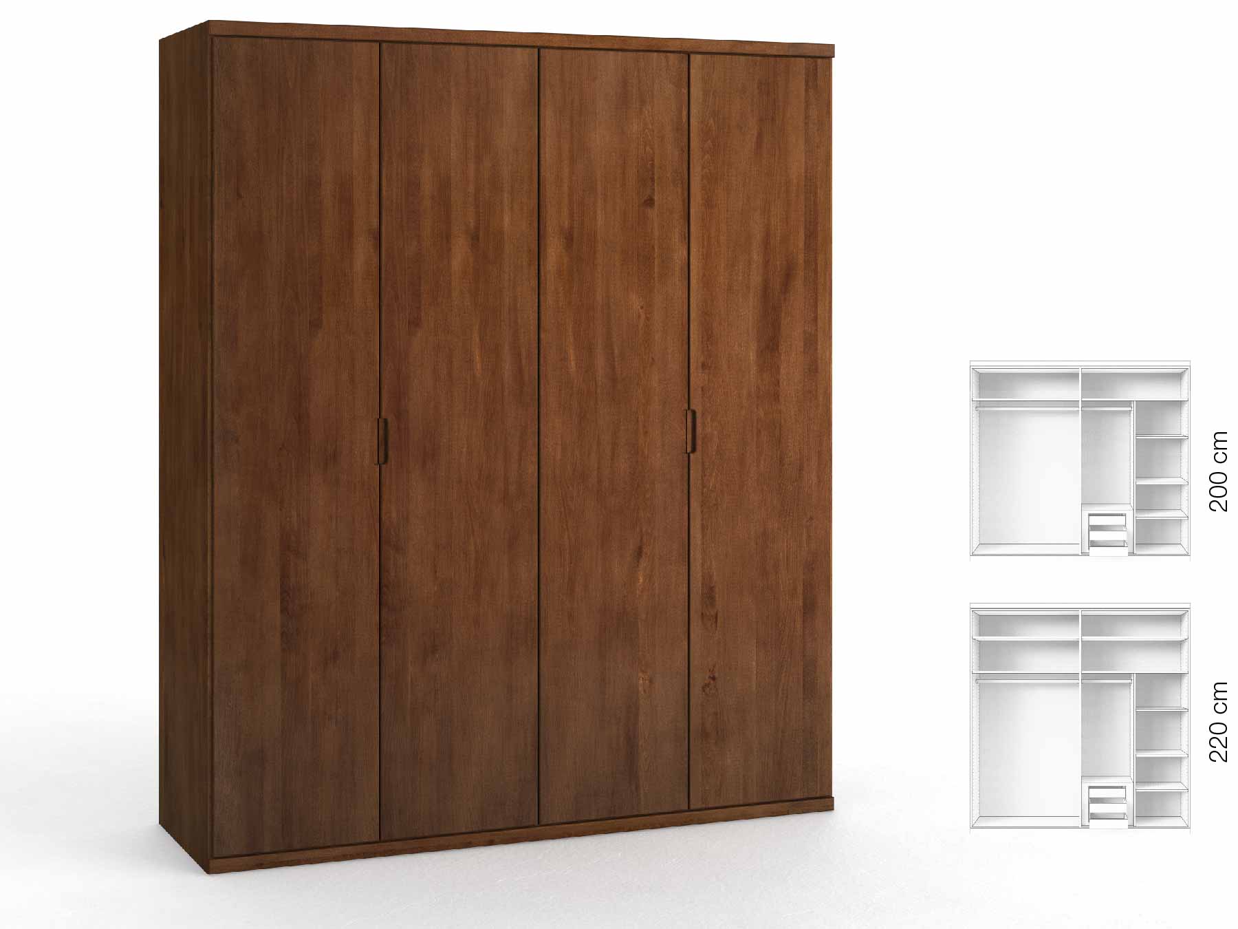 Buchenschrank Dunkel „Romana“, 4-türig, Höhe 220 cm, Griffausführung „Lukas“, Inneneinrichtung: C