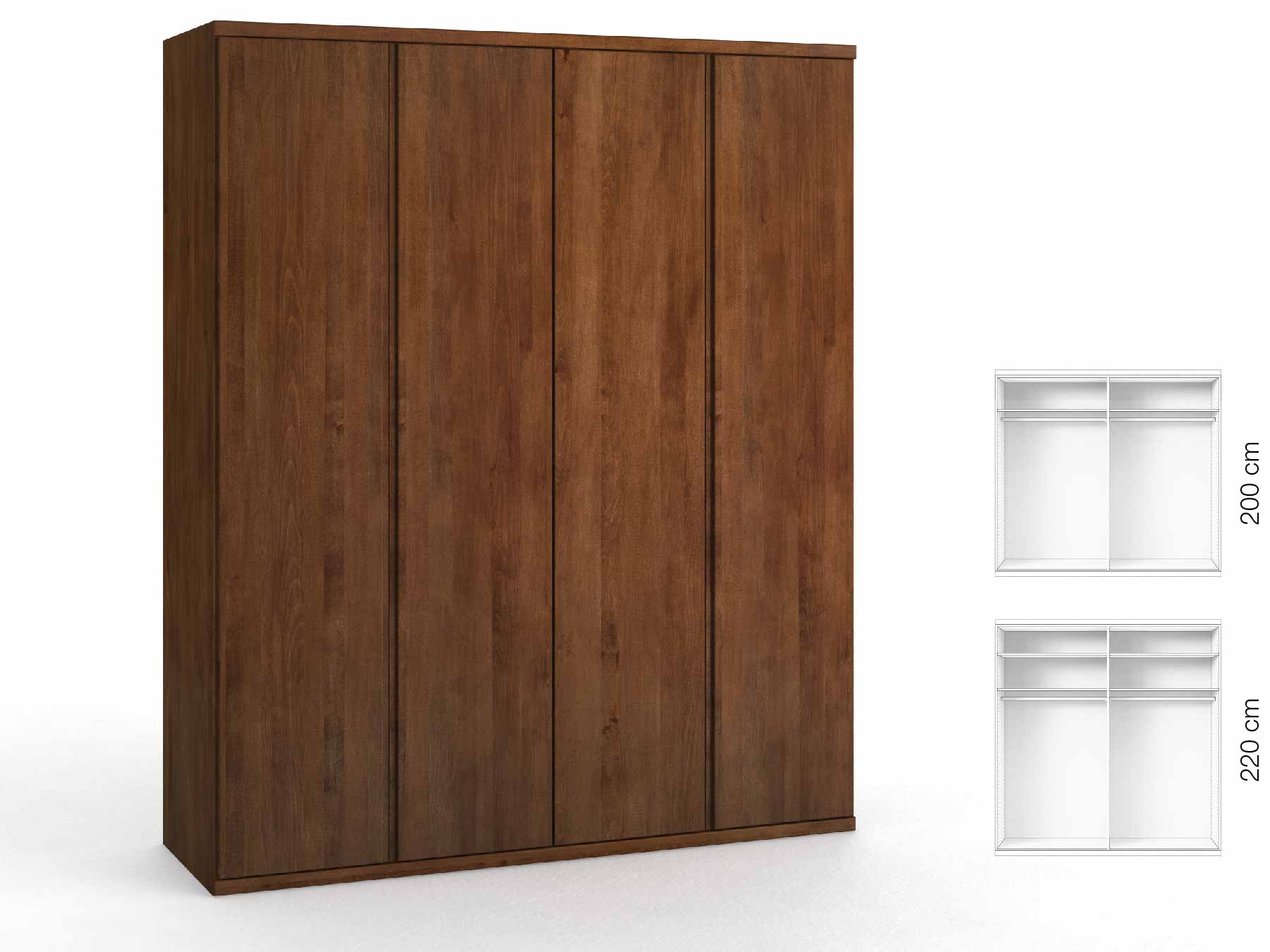 Buchenschrank Dunkel „Romana“, 4-türig, Höhe 220 cm, Griffausführung „Patrizia“, Inneneinrichtung: A