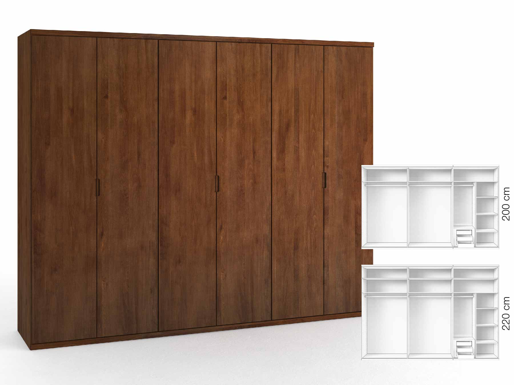 Buchenschrank „Romana“, 6-türig, Höhe 220 cm, Griffausführung „Lukas“, Inneneinrichtung: C