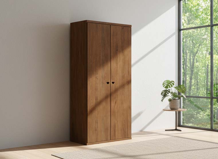 Buchenschrank Dunkel „Romana“, 2-türig, Höhe 220 cm, Griffausführung „Heidi“, Inneneinrichtung: A