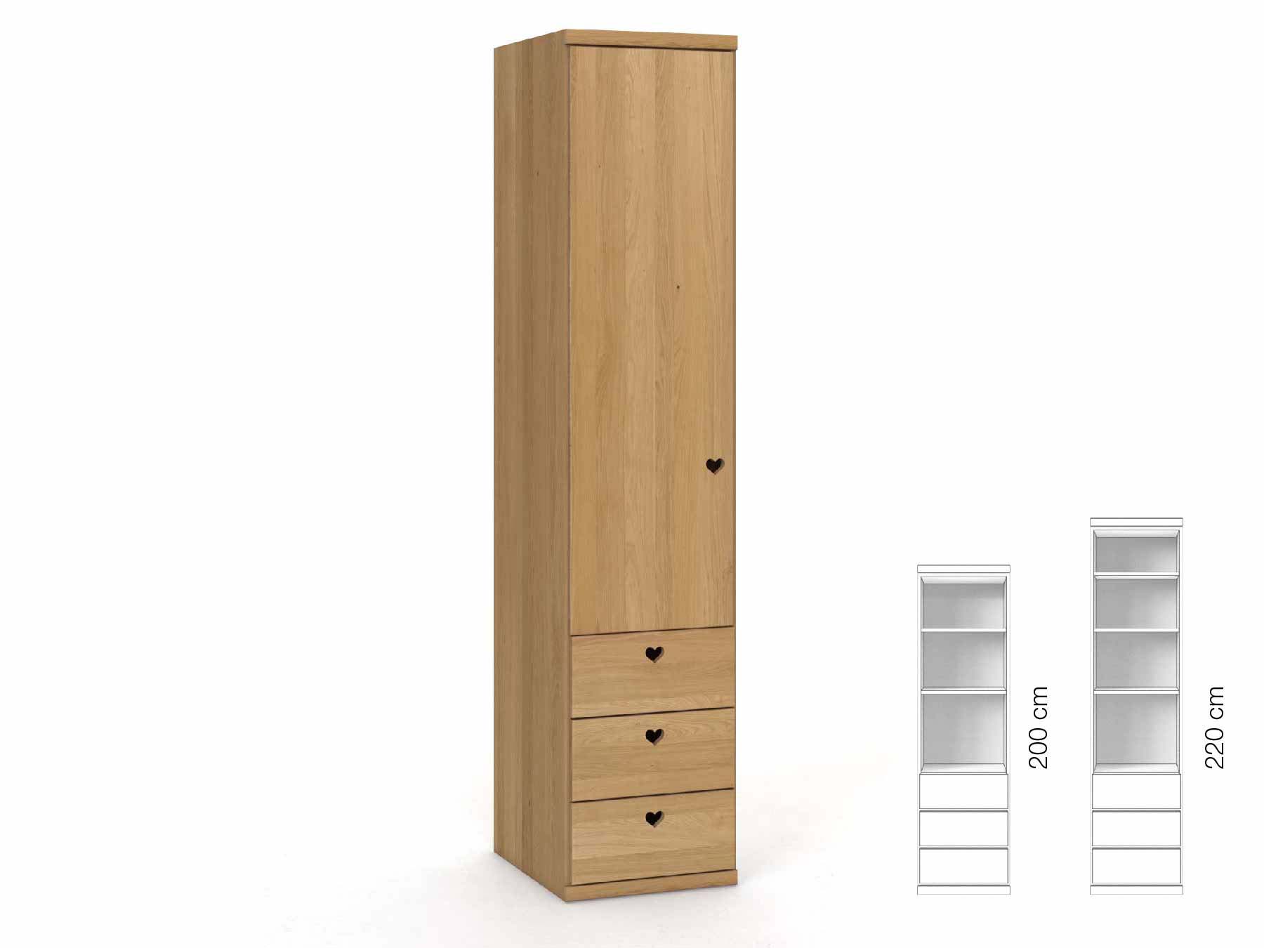 Eichenschrank Hell „Romana“, 1-türig, Höhe 220 cm, Griffausführung „Heidi“, Inneneinrichtung: D, Türanschlag links