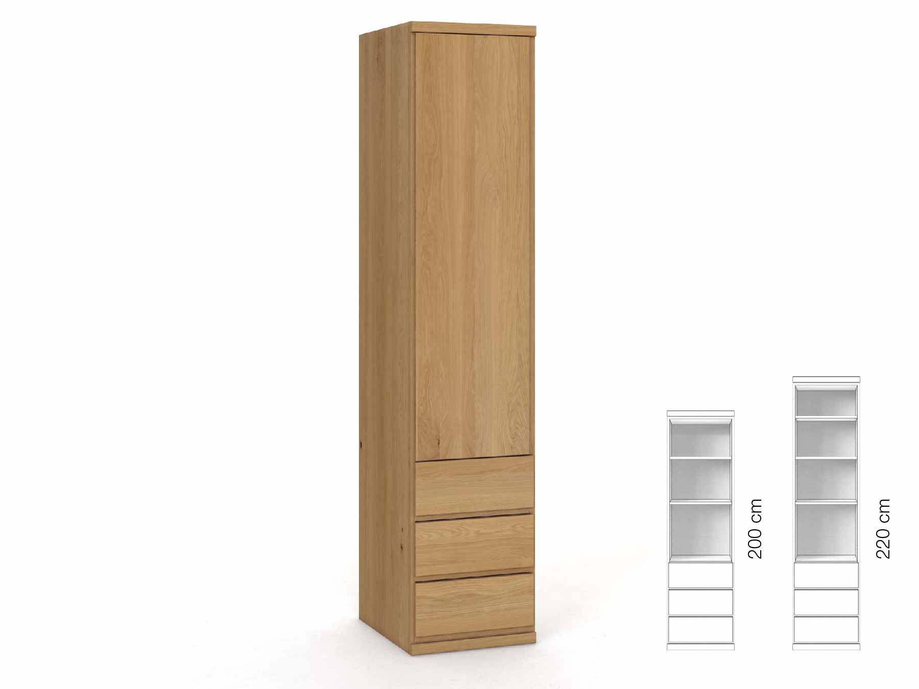 Eichenschrank Hell „Romana“, 1-türig, Höhe 220 cm, Griffausführung „Patrizia“, Inneneinrichtung: D, Türanschlag links