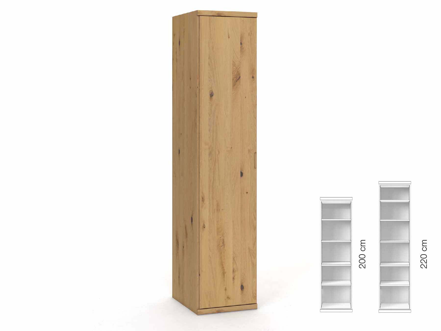 Wildeichenschrank Hell „Romana“, 1-türig, Höhe 220 cm, Griffausführung „Lukas“, Inneneinrichtung: B, Türanschlag links