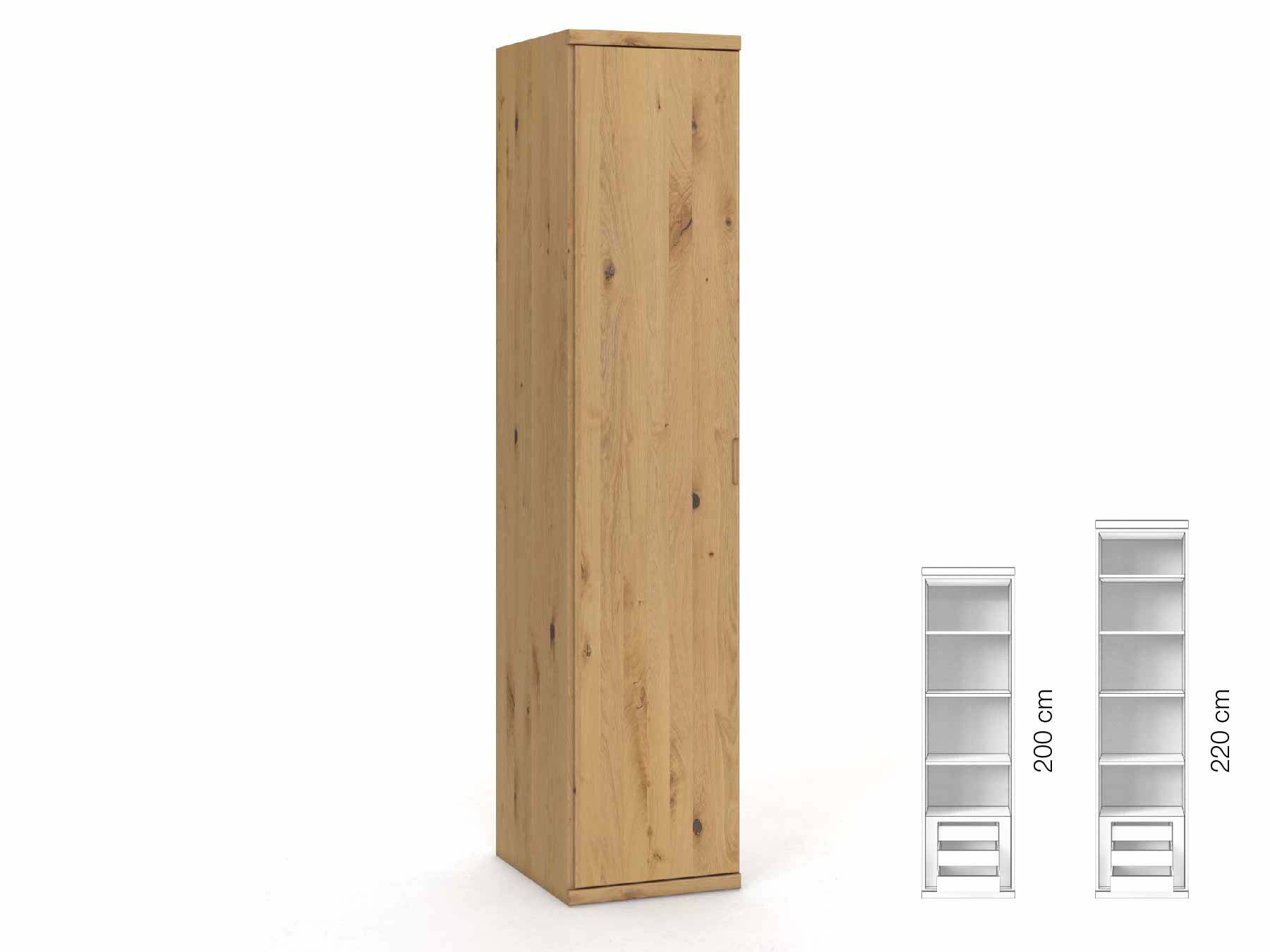 Wildeichenschrank Hell „Romana“, 1-türig, Höhe 220 cm, Griffausführung „Lukas“, Inneneinrichtung: C, Türanschlag links