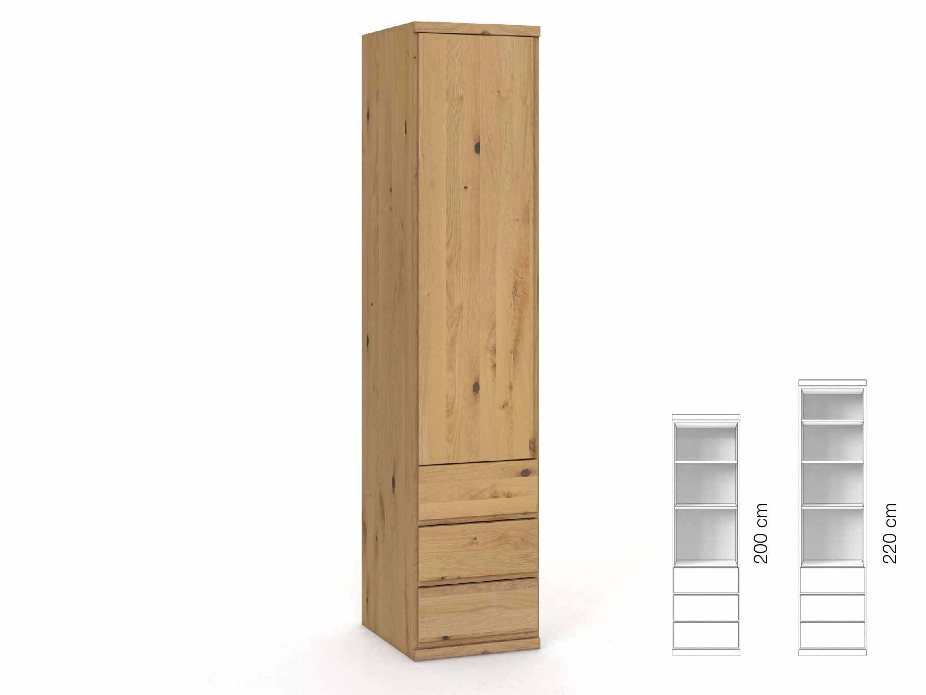 Wildeichenschrank Hell „Romana“, 1-türig, Höhe 220 cm, Griffausführung „Patrizia“, Inneneinrichtung: D, Türanschlag links