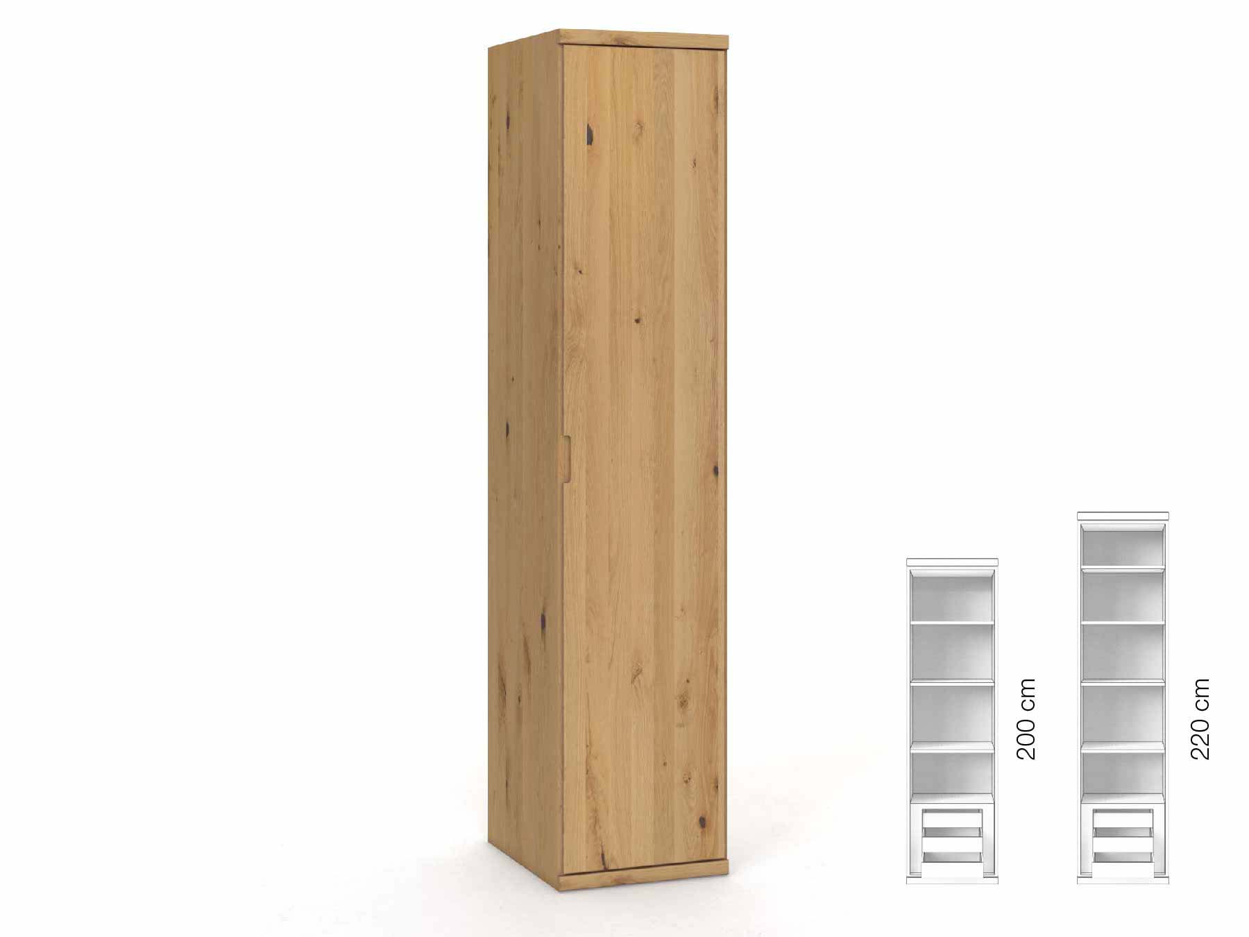 Wildeichenschrank Hell „Romana“, 1-türig, Höhe 220 cm, Griffausführung „Lukas“, Inneneinrichtung: C, Türanschlag rechts