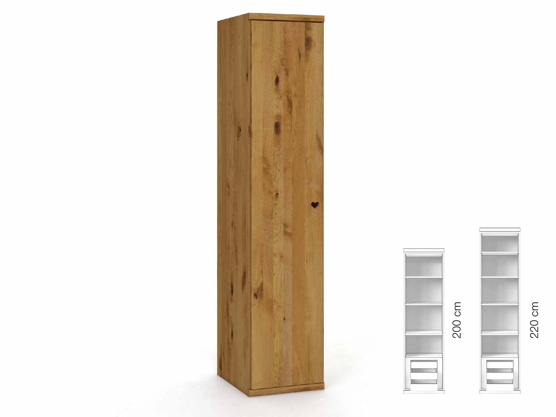 Wildeichenschrank „Romana“, 1-türig, Höhe 220 cm, Griffausführung „Heidi“, Inneneinrichtung: C, Türanschlag links