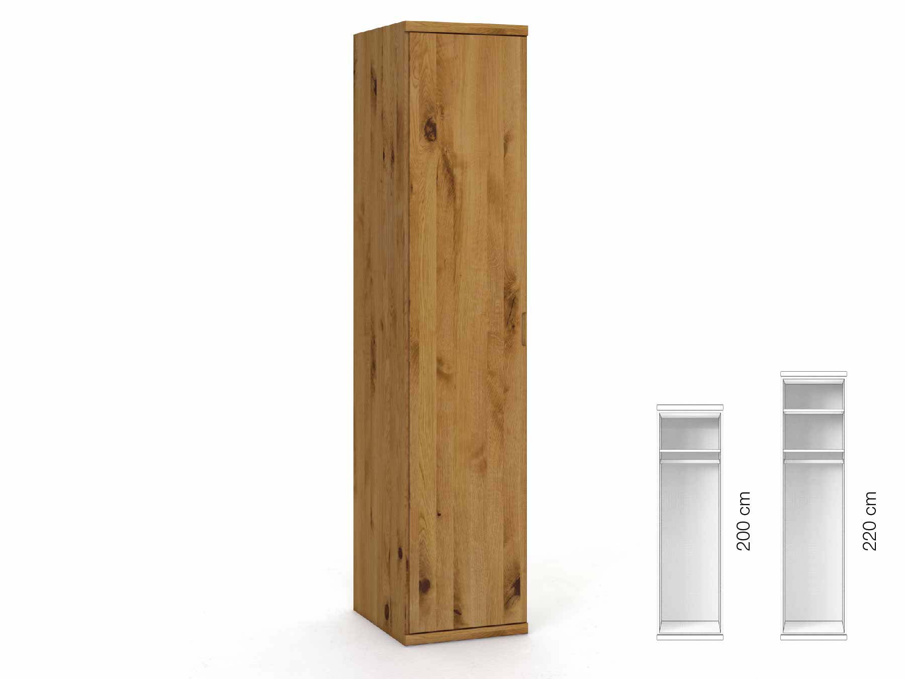 Wildeichenschrank „Romana“, 1-türig, Höhe 220 cm, Griffausführung „Lukas“, Inneneinrichtung: A, Türanschlag links