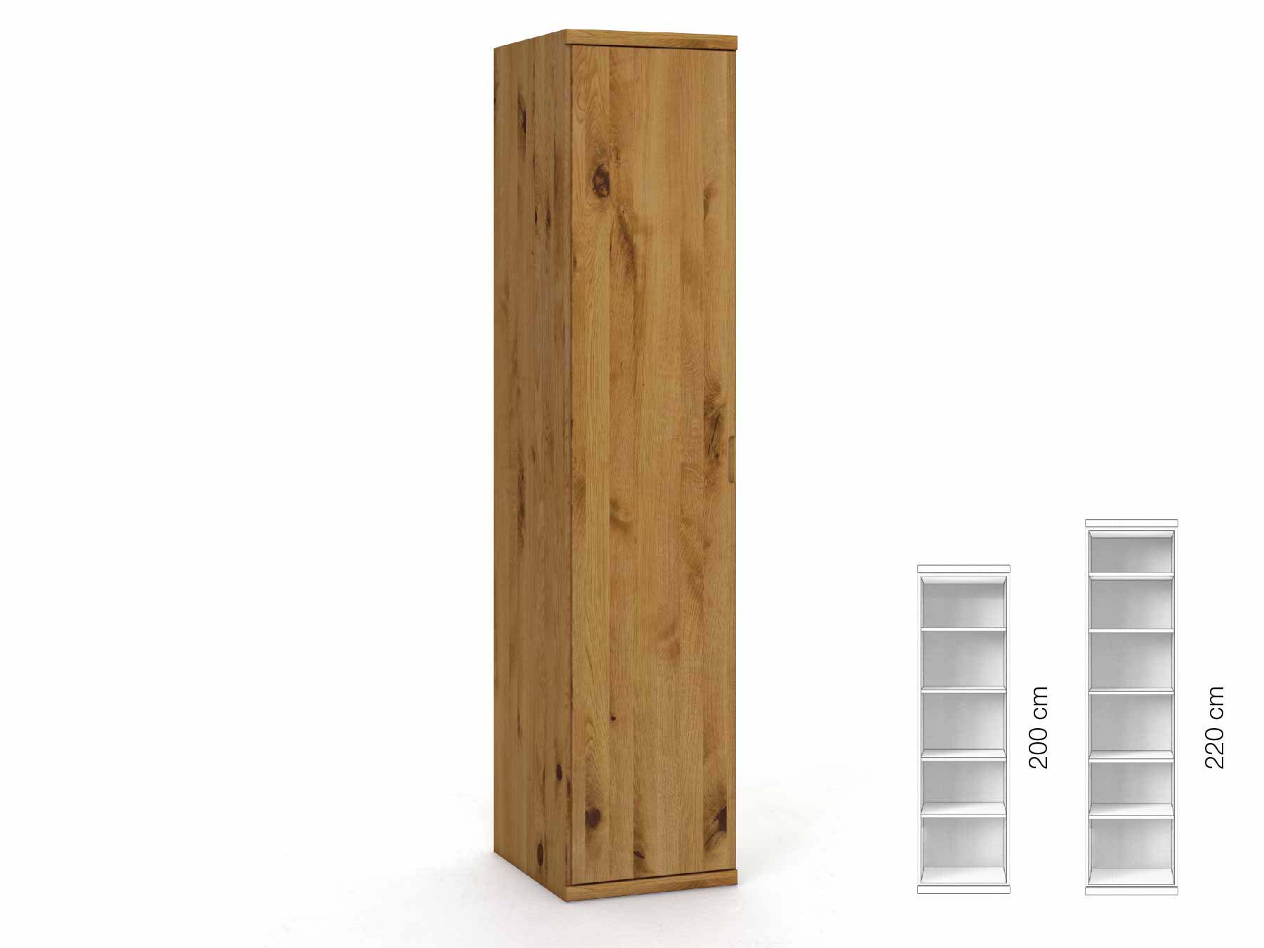 Wildeichenschrank „Romana“, 1-türig, Höhe 220 cm, Griffausführung „Lukas“, Inneneinrichtung: B, Türanschlag links