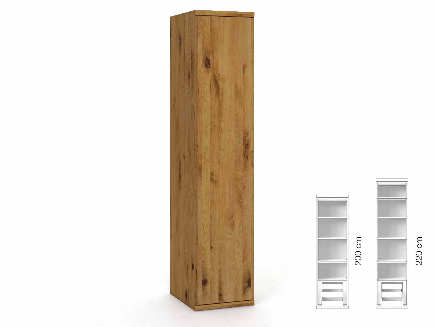 Wildeichenschrank „Romana“, 1-türig, Höhe 220 cm, Griffausführung „Lukas“, Inneneinrichtung: C, Türanschlag links