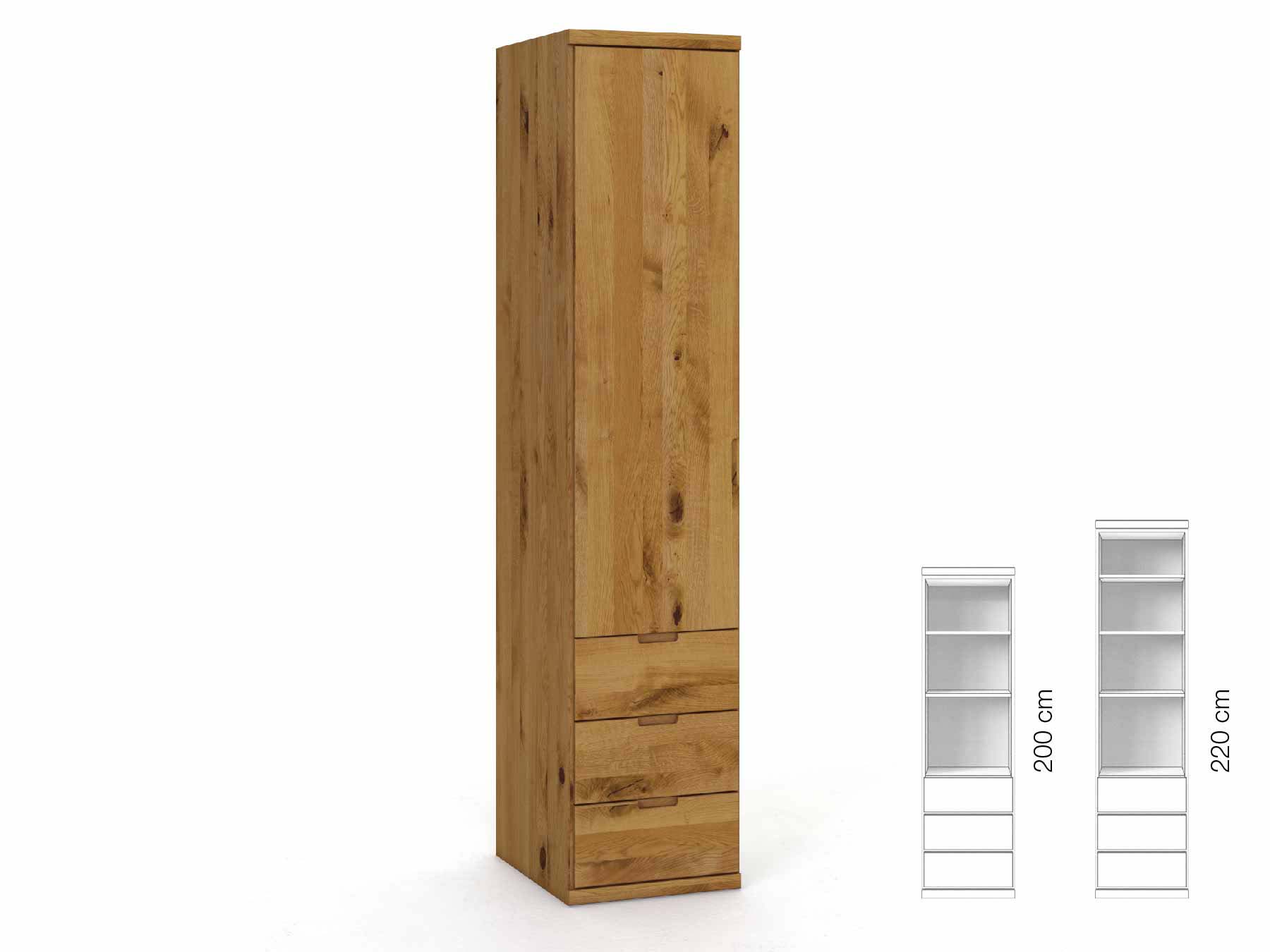 Wildeichenschrank „Romana“, 1-türig, Höhe 220 cm, Griffausführung „Lukas“, Inneneinrichtung: D, Türanschlag links