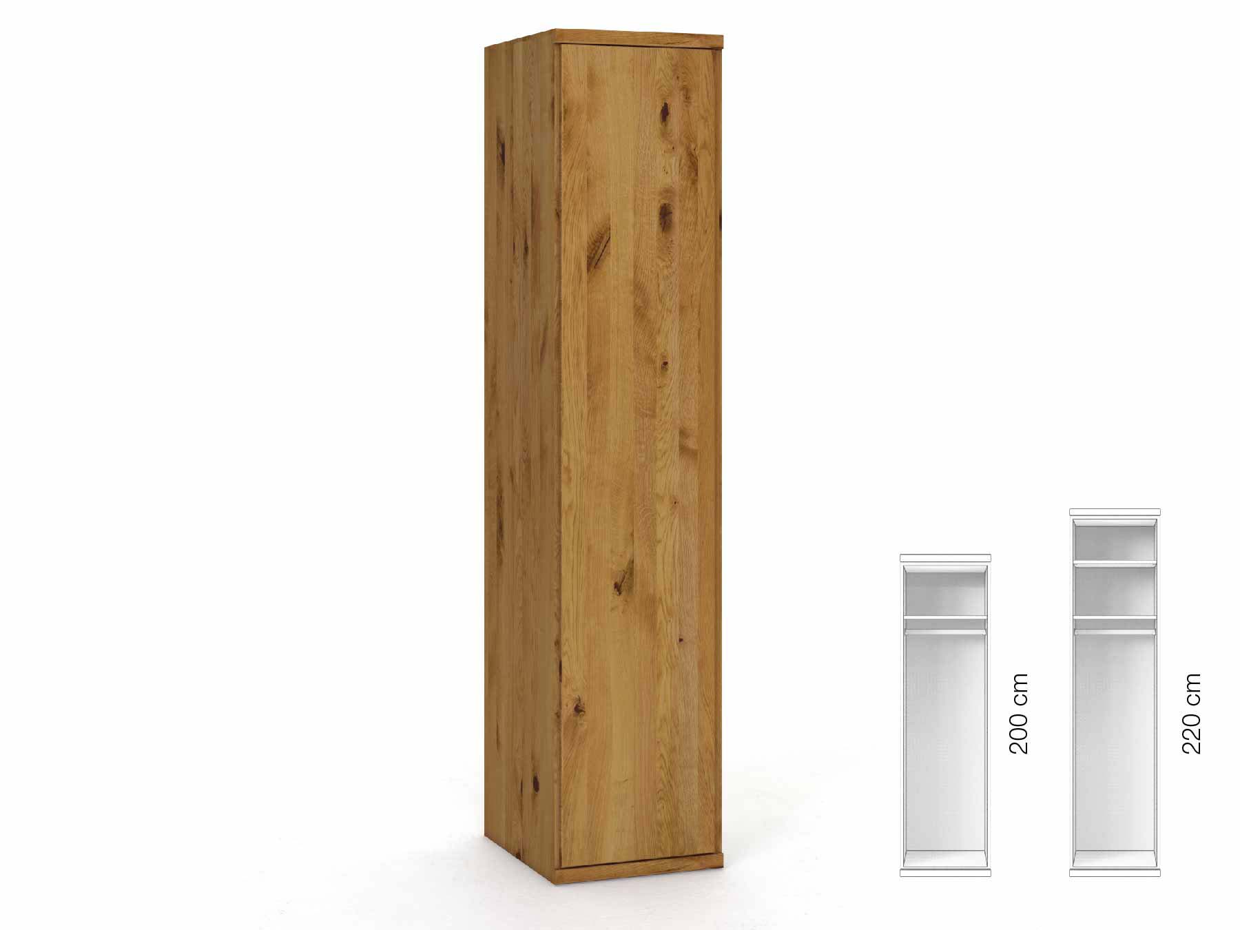 Wildeichenschrank „Romana“, 1-türig, Höhe 220 cm, Griffausführung „Patrizia“, Inneneinrichtung: A, Türanschlag links