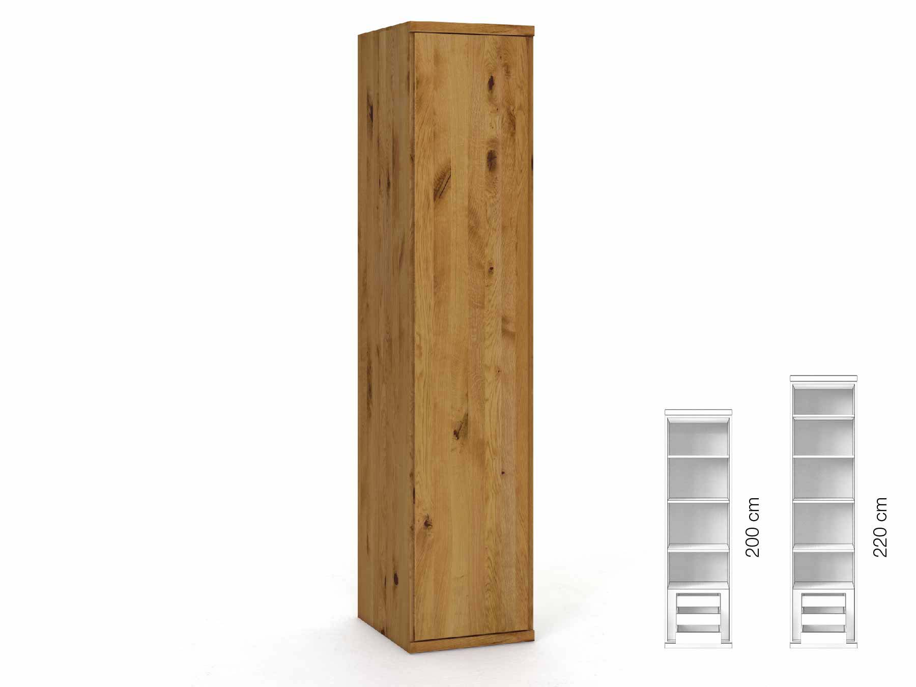 Wildeichenschrank „Romana“, 1-türig, Höhe 220 cm, Griffausführung „Patrizia“, Inneneinrichtung: C, Türanschlag links