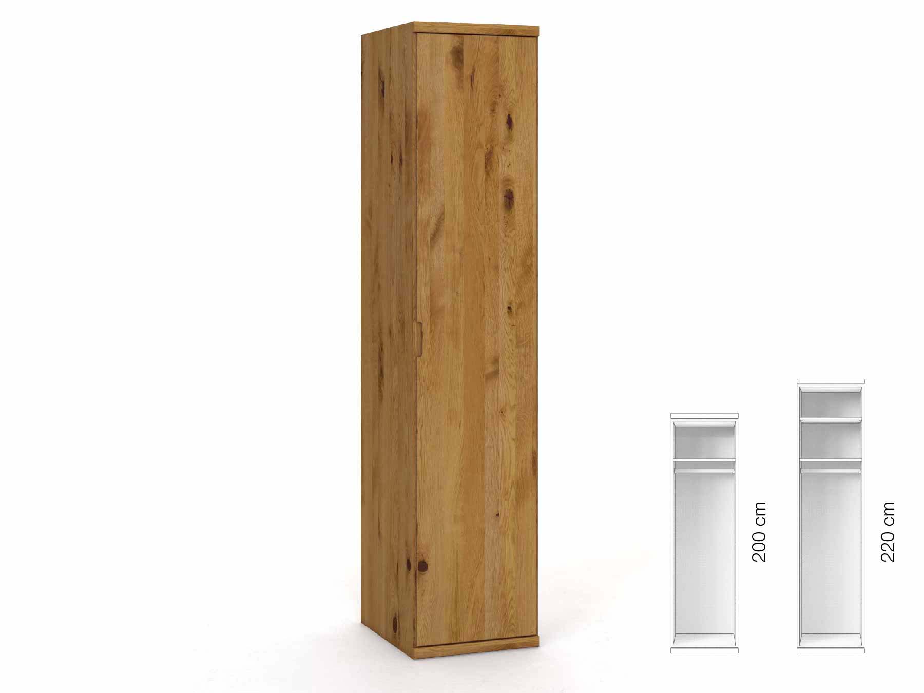 Wildeichenschrank „Romana“, 1-türig, Höhe 220 cm, Griffausführung „Lukas“, Inneneinrichtung: A, Türanschlag rechts