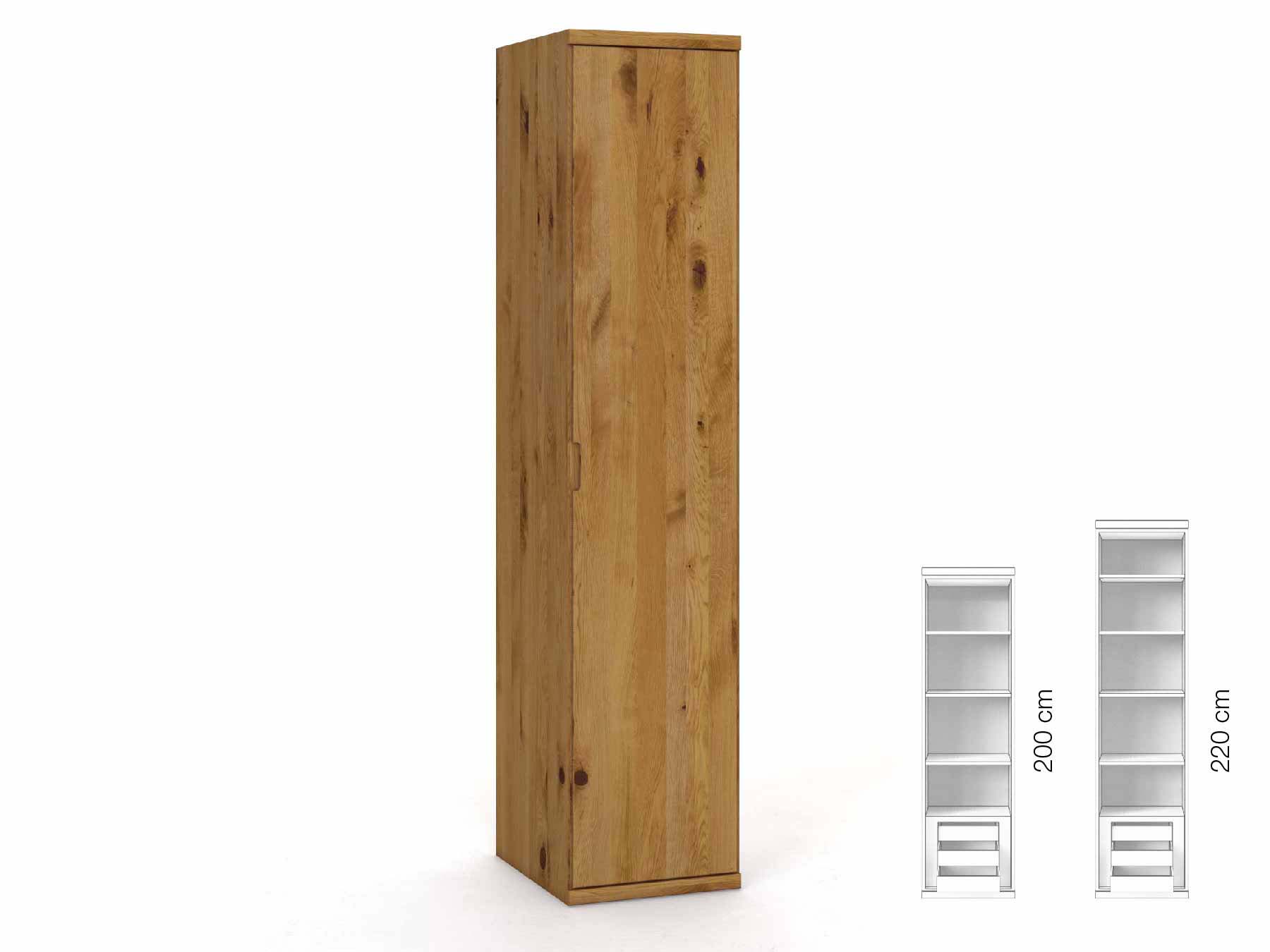 Wildeichenschrank „Romana“, 1-türig, Höhe 220 cm, Griffausführung „Lukas“, Inneneinrichtung: C, Türanschlag rechts