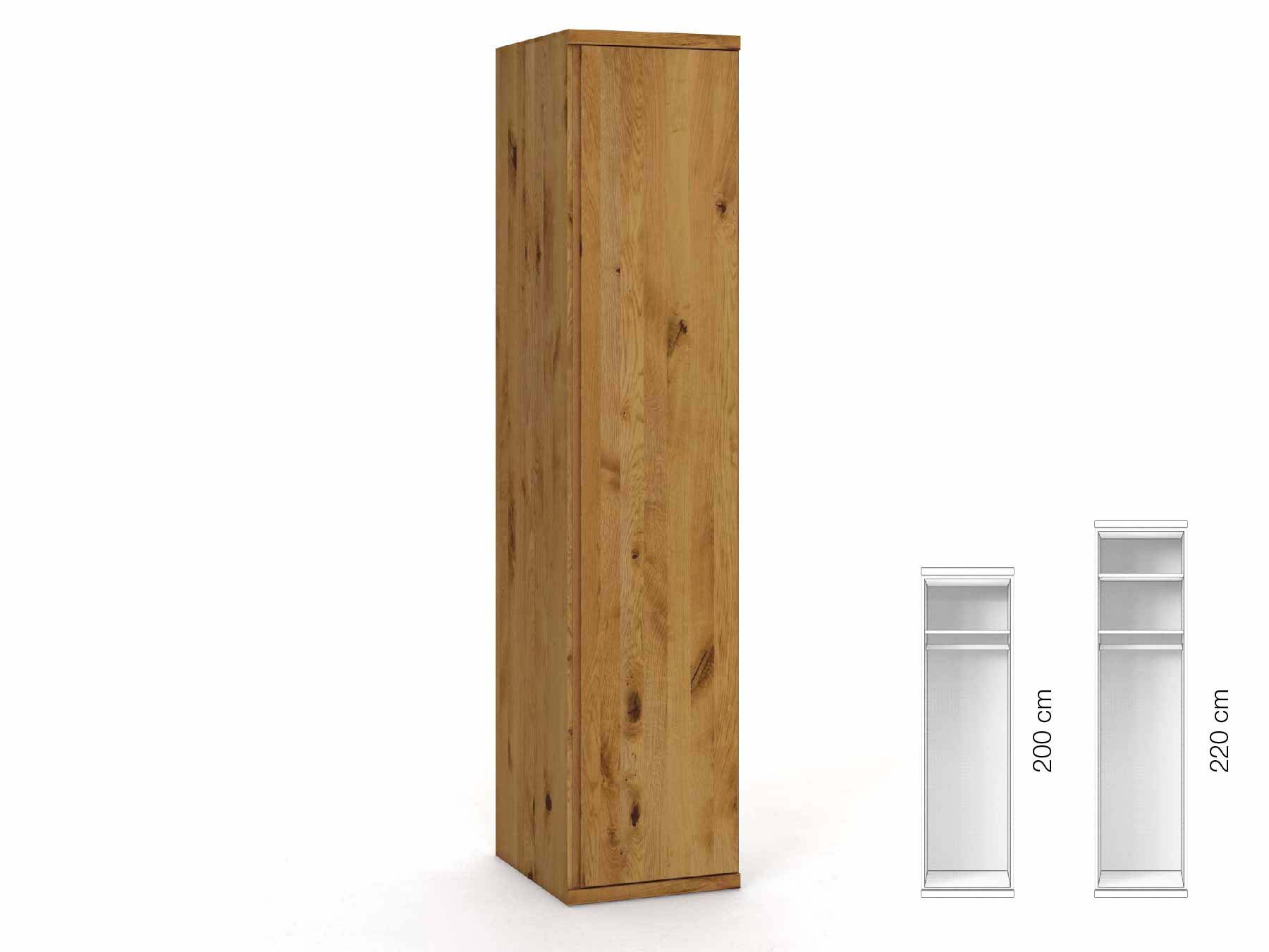 Wildeichenschrank „Romana“, 1-türig, Höhe 220 cm, Griffausführung „Patrizia“, Inneneinrichtung: A, Türanschlag rechts