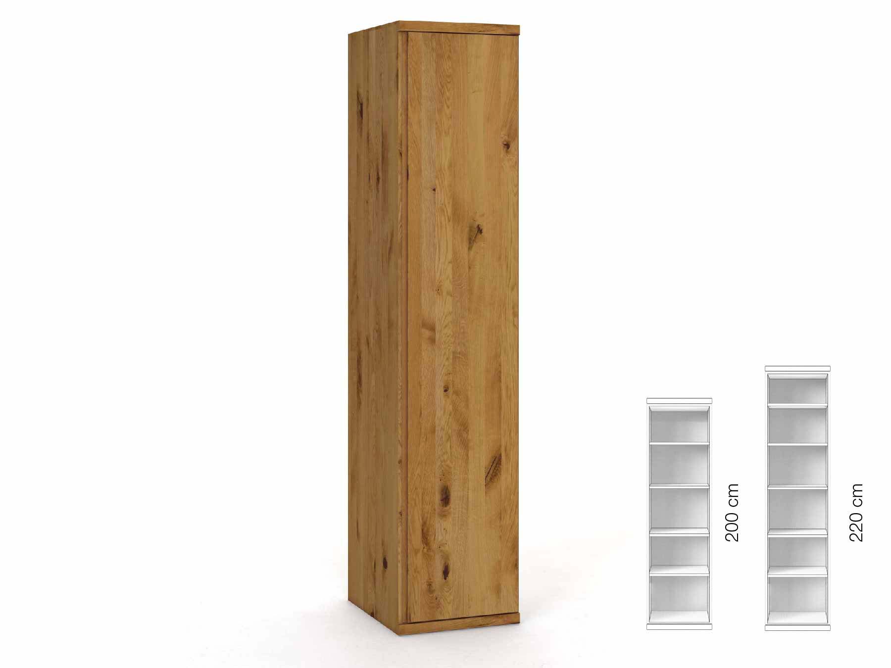 Wildeichenschrank „Romana“, 1-türig, Höhe 220 cm, Griffausführung „Patrizia“, Inneneinrichtung: B, Türanschlag rechts
