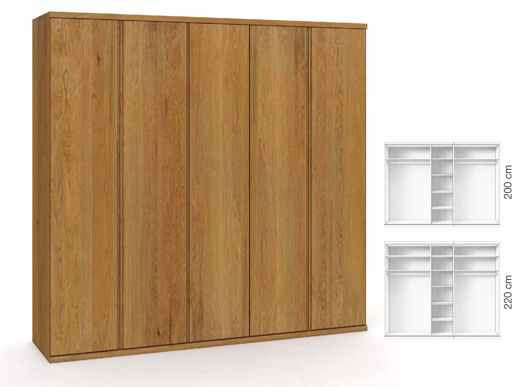 Eichenschrank „Romana“, 5-türig, Höhe 220 cm, Griffausführung „Patrizia“, Inneneinrichtung: B