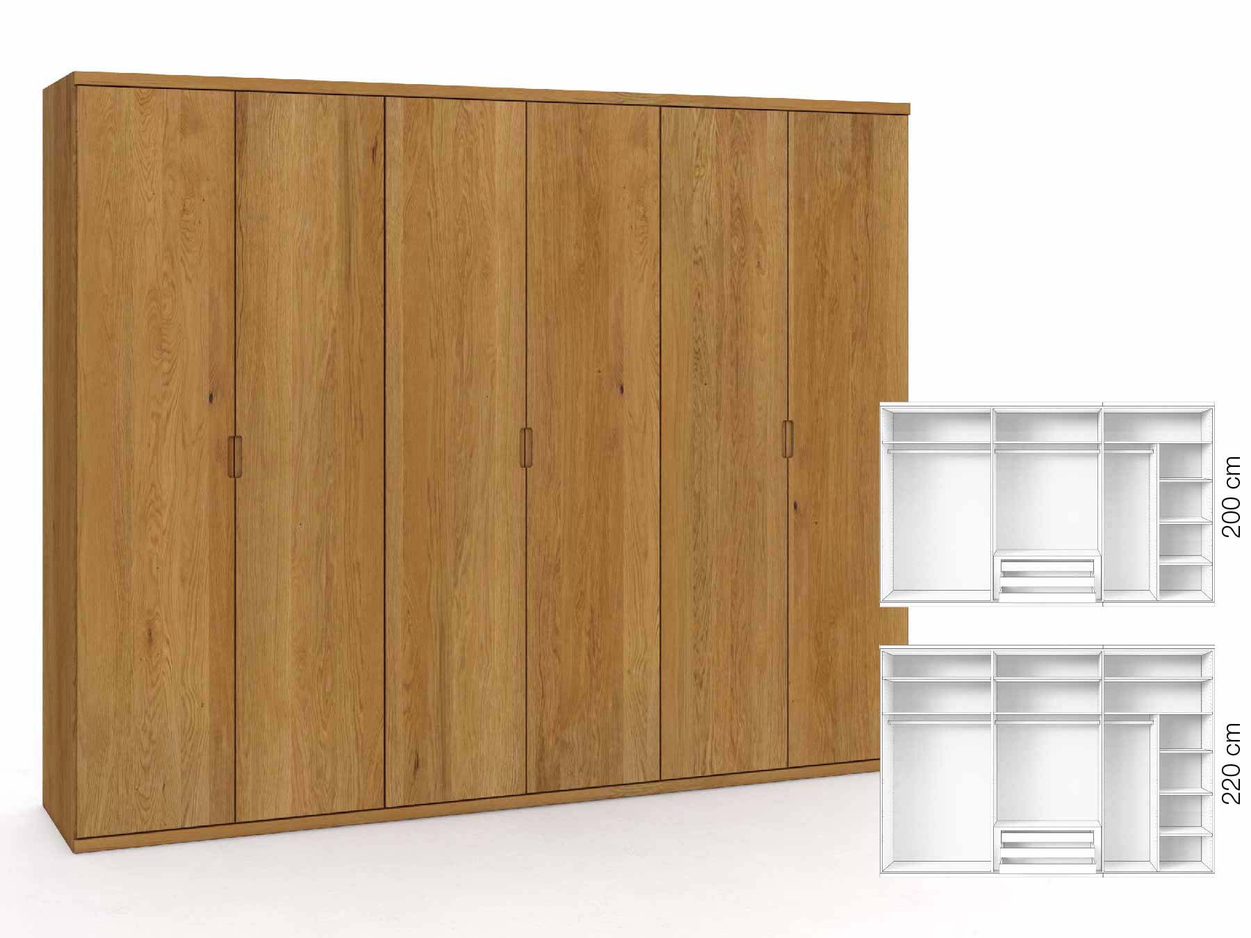 Eichenschrank „Romana“, 6-türig, Höhe 220 cm, Griffausführung „Lukas“, Inneneinrichtung: B