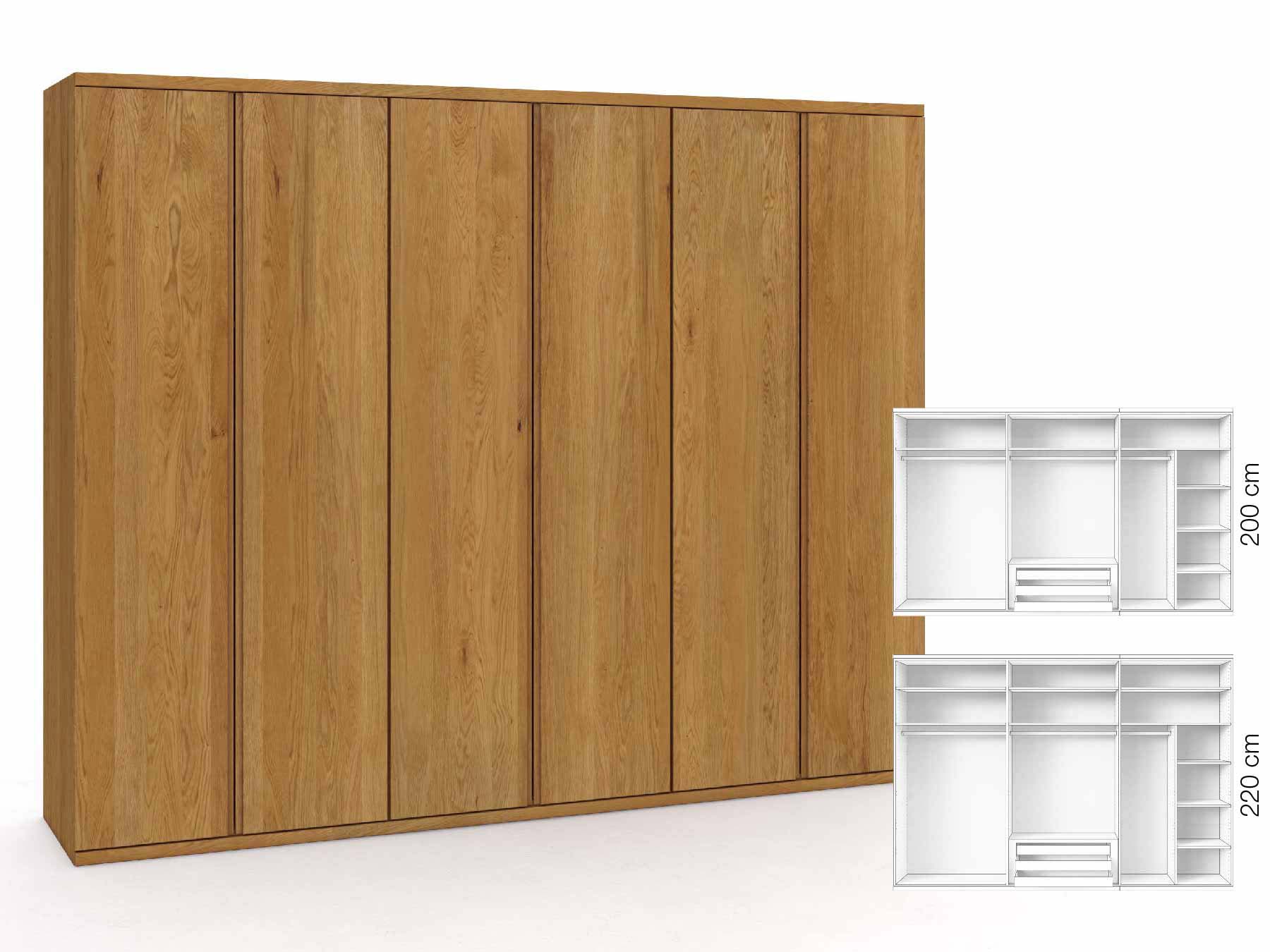 Eichenschrank „Romana“, 6-türig, Höhe 220 cm, Griffausführung „Patrizia“, Inneneinrichtung: B