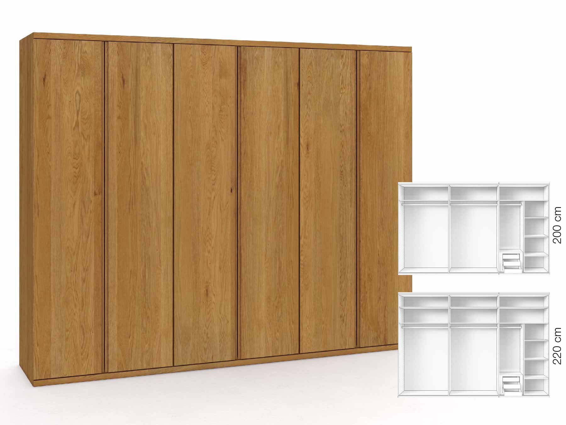 Eichenschrank „Romana“, 6-türig, Höhe 220 cm, Griffausführung „Patrizia“, Inneneinrichtung: C