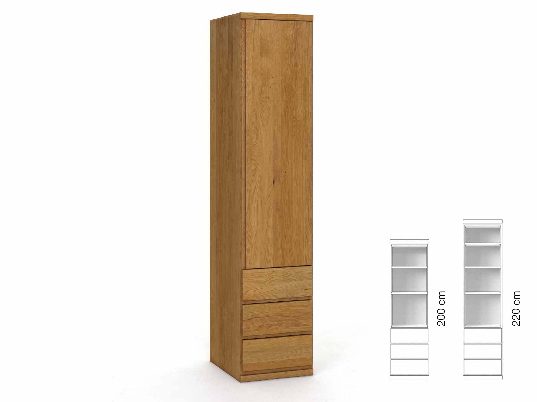Eichenschrank „Romana“, 1-türig, Höhe 220 cm, Griffausführung „Patrizia“, Inneneinrichtung: D, Türanschlag rechts