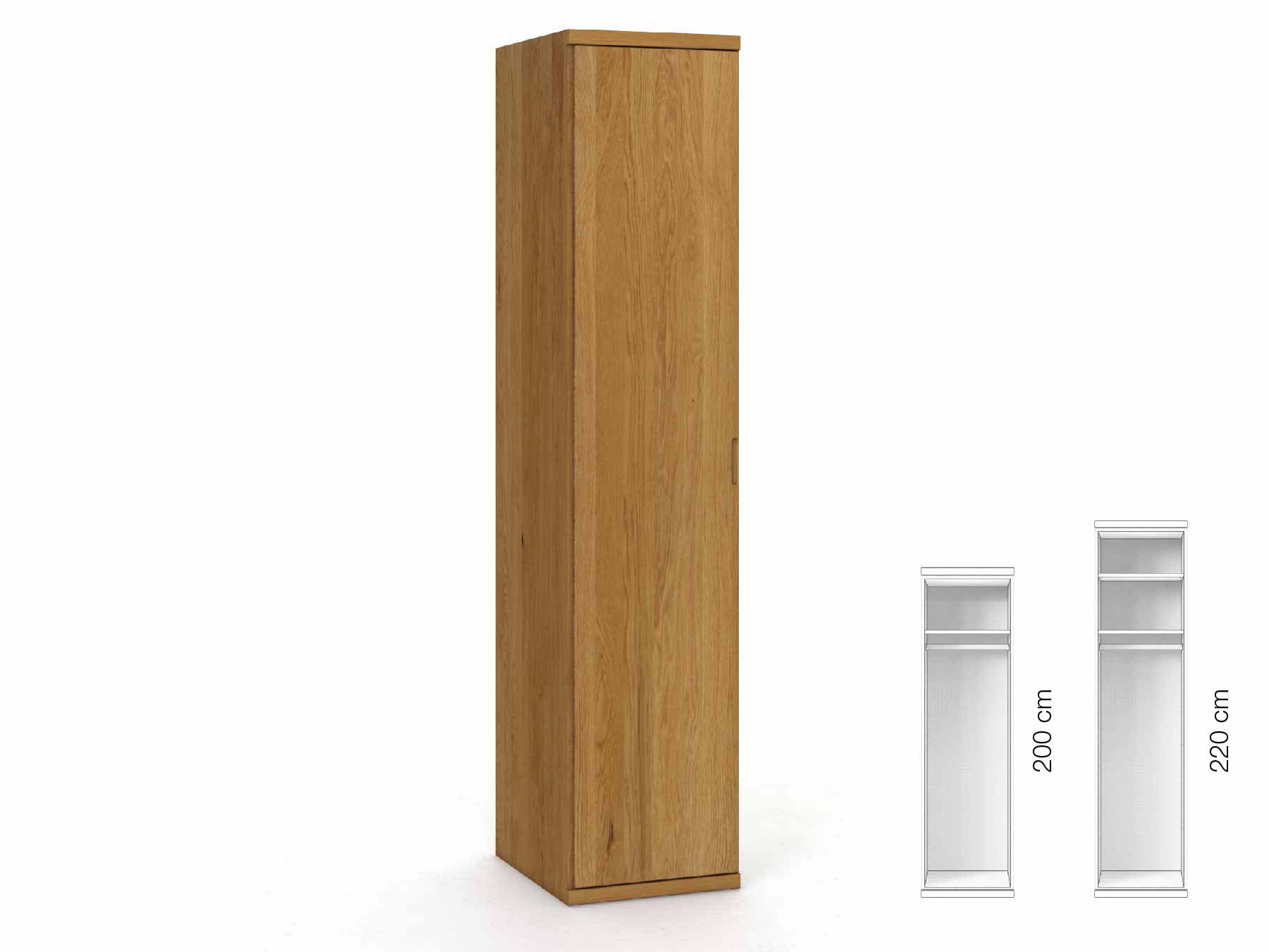 Eichenschrank „Romana“, 1-türig, Höhe 220 cm, Griffausführung „Lukas“, Inneneinrichtung: A, Türanschlag links