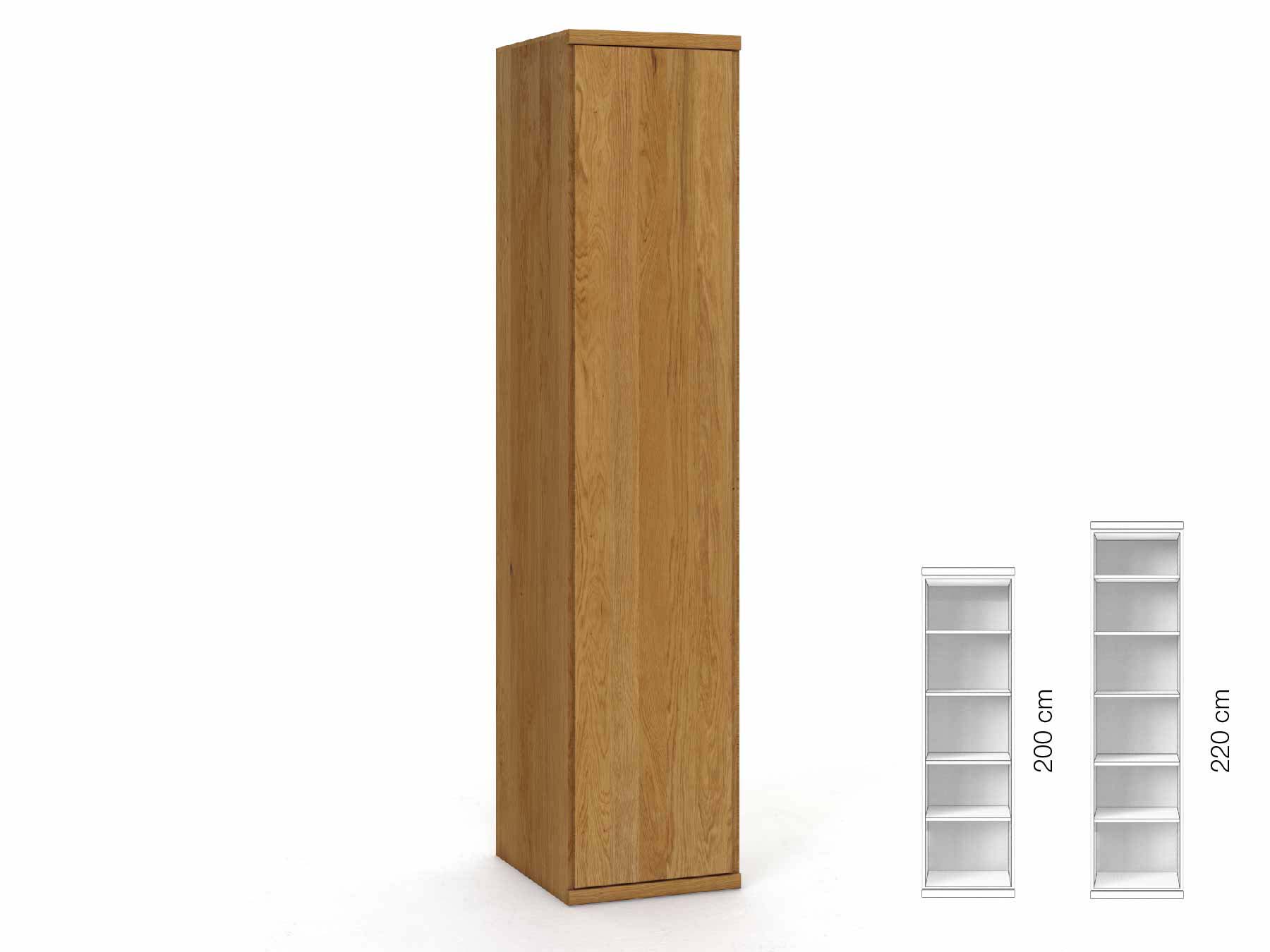 Eichenschrank „Romana“, 1-türig, Höhe 220 cm, Griffausführung „Patrizia“, Inneneinrichtung: B, Türanschlag links