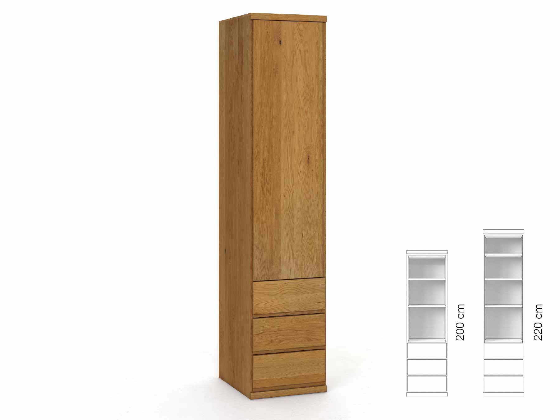 Eichenschrank „Romana“, 1-türig, Höhe 220 cm, Griffausführung „Patrizia“, Inneneinrichtung: D, Türanschlag links