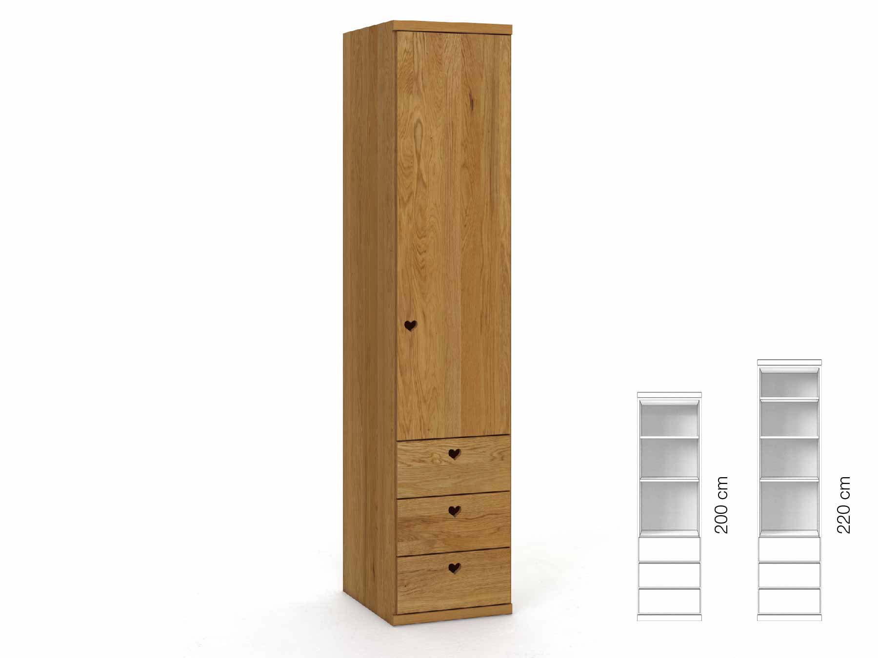 Eichenschrank „Romana“, 1-türig, Höhe 220 cm, Griffausführung „Heidi“, Inneneinrichtung: D, Türanschlag rechts