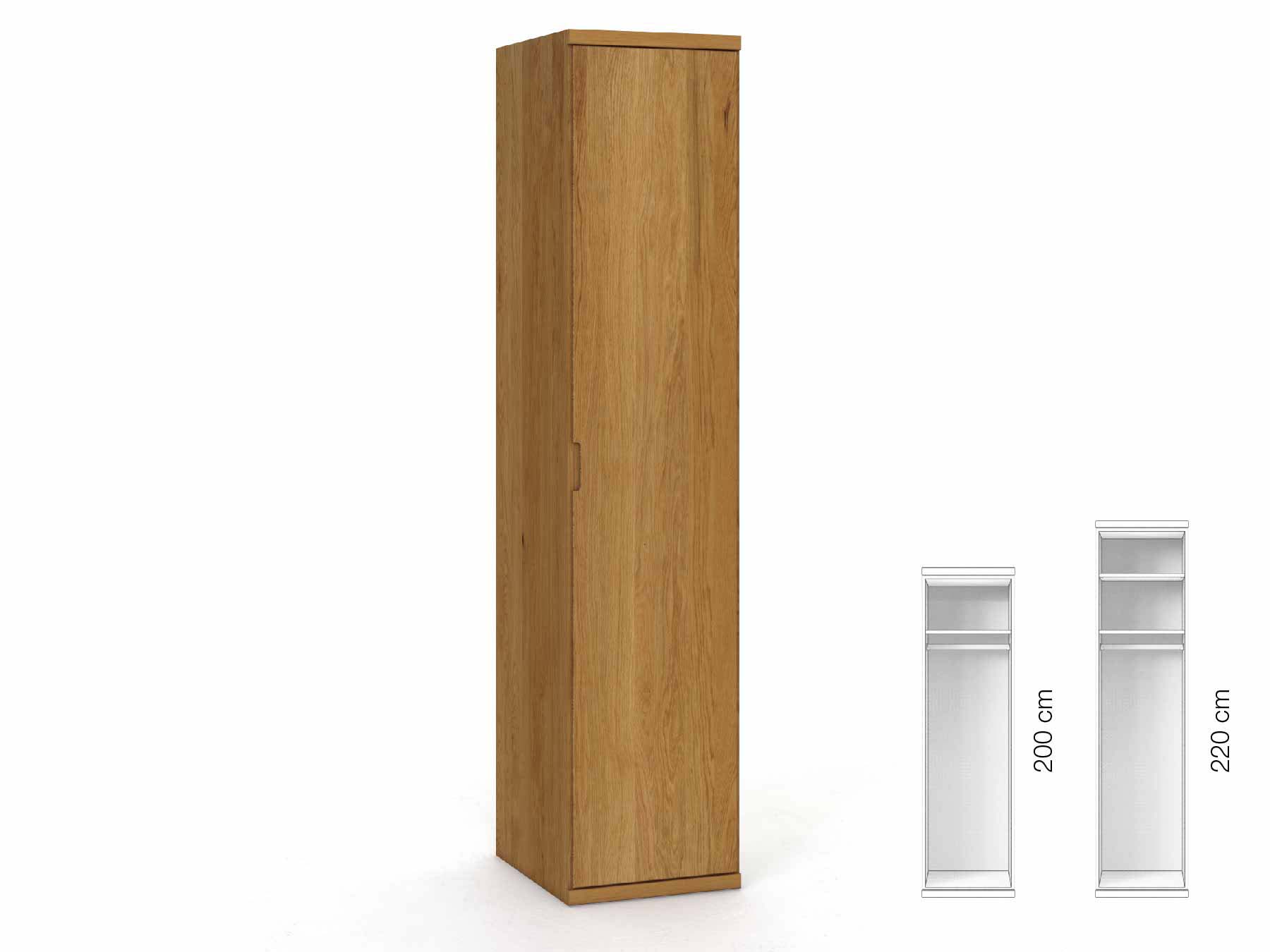 Eichenschrank „Romana“, 1-türig, Höhe 220 cm, Griffausführung „Lukas“, Inneneinrichtung: A, Türanschlag rechts