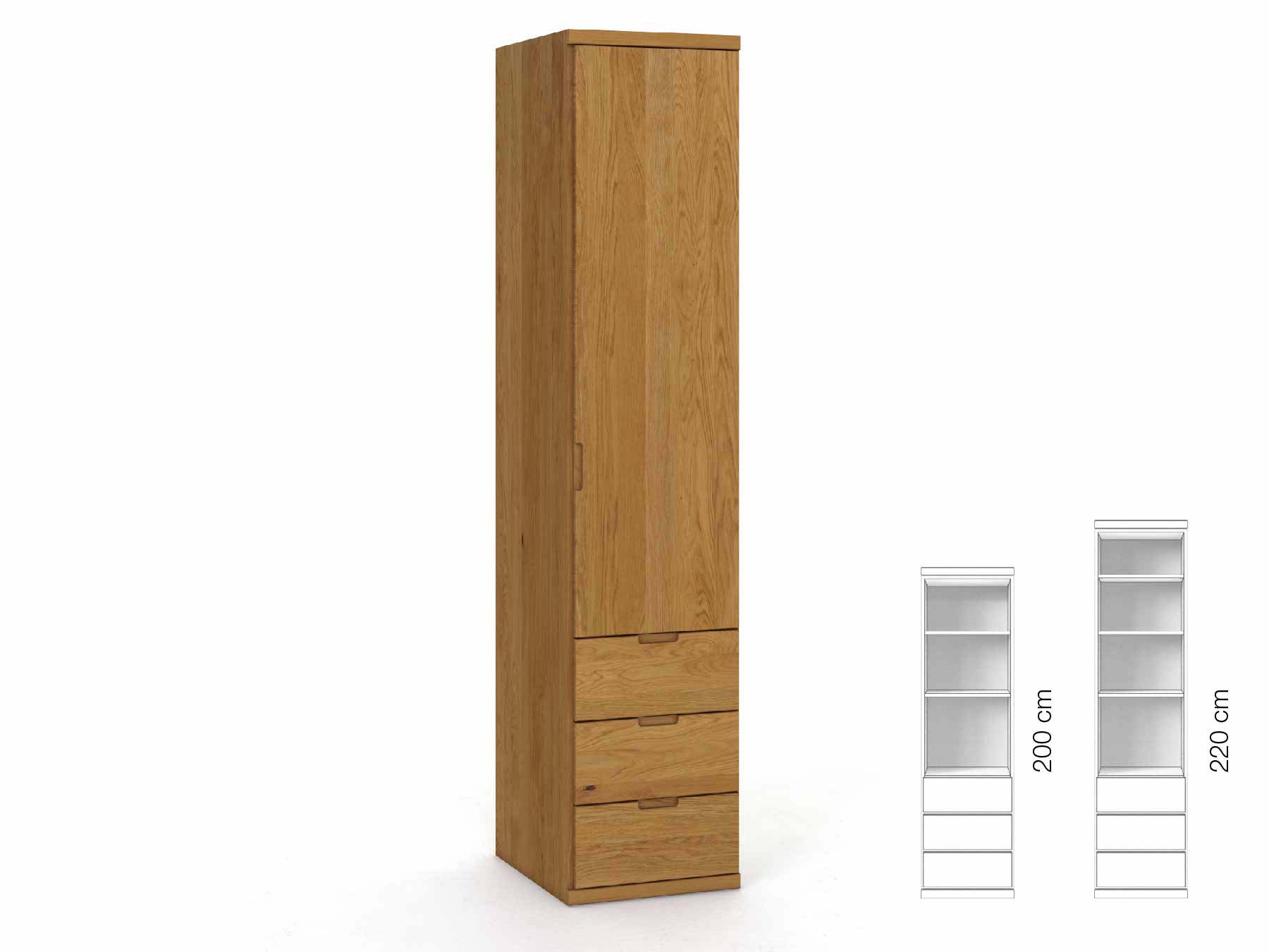 Eichenschrank „Romana“, 1-türig, Höhe 220 cm, Griffausführung „Lukas“, Inneneinrichtung: D, Türanschlag rechts