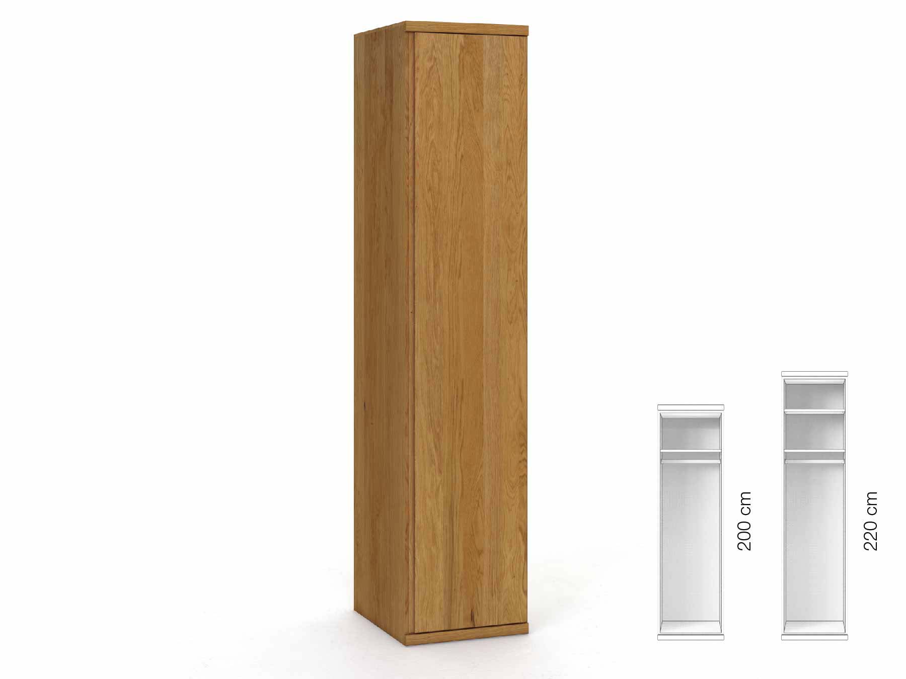 Eichenschrank „Romana“, 1-türig, Höhe 220 cm, Griffausführung „Patrizia“, Inneneinrichtung: A, Türanschlag rechts