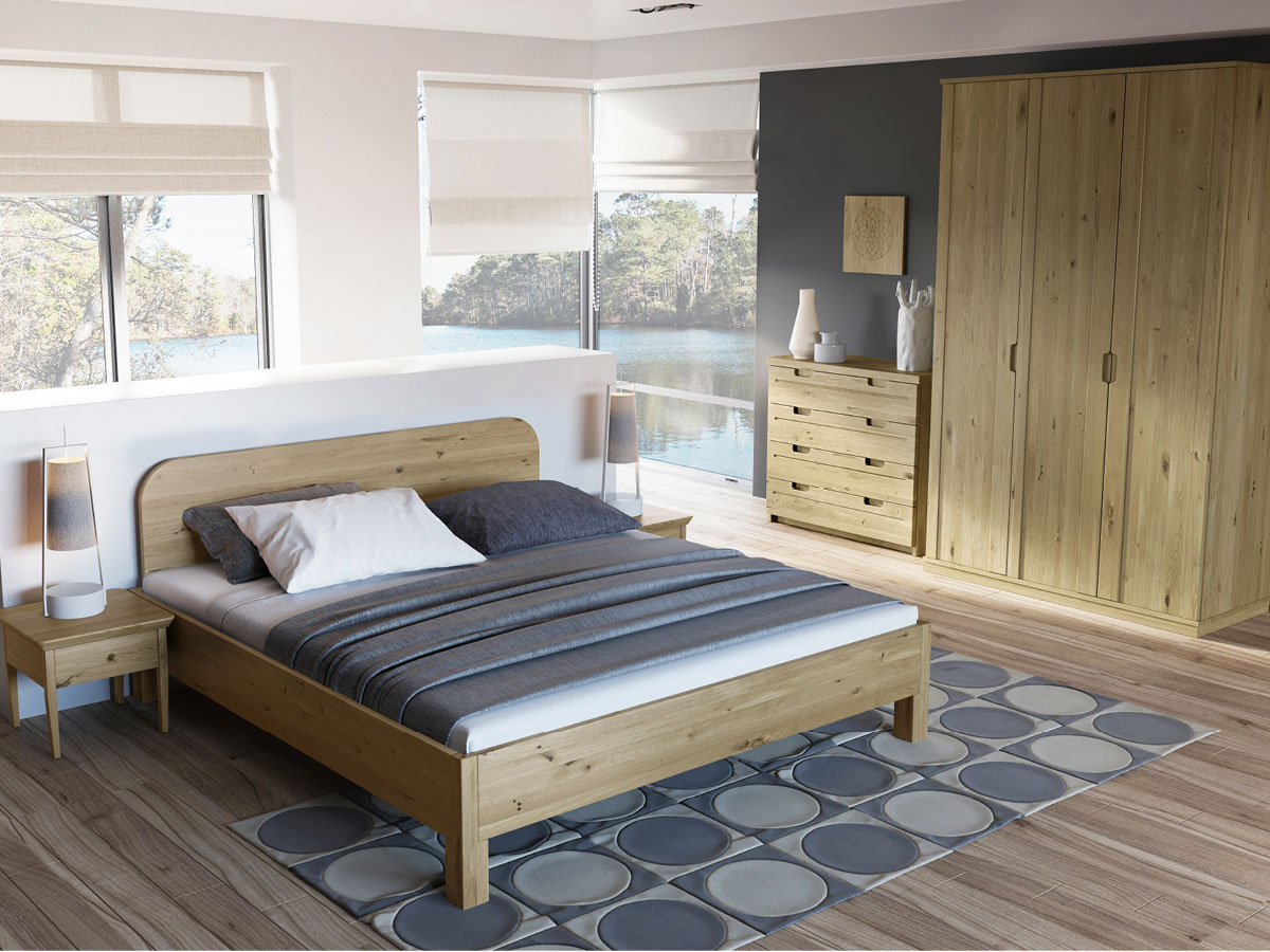 Schlafzimmer mit Wildeichenholzbett "Samuel" 180 x 200 cm