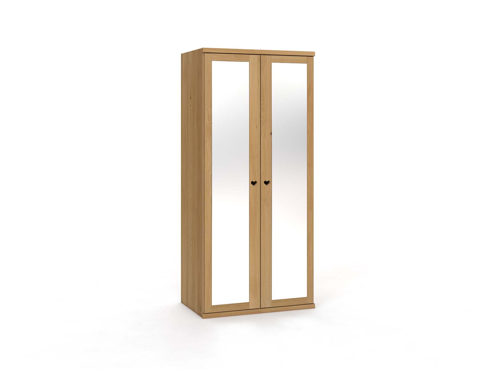 Eichenschrank Hell „Sandra“, 2-türig, Höhe 220 cm, Griffausführung „Heidi" 