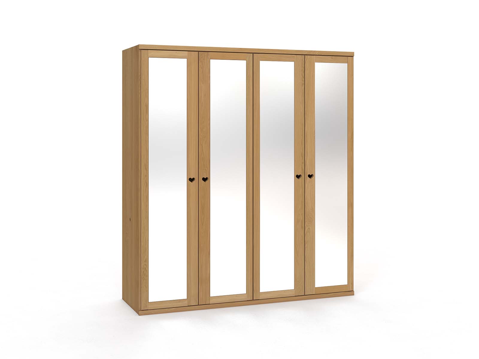 Eichenschrank Hell „Sandra“, 4-türig, Höhe 220 cm, Griffausführung „Heidi" 