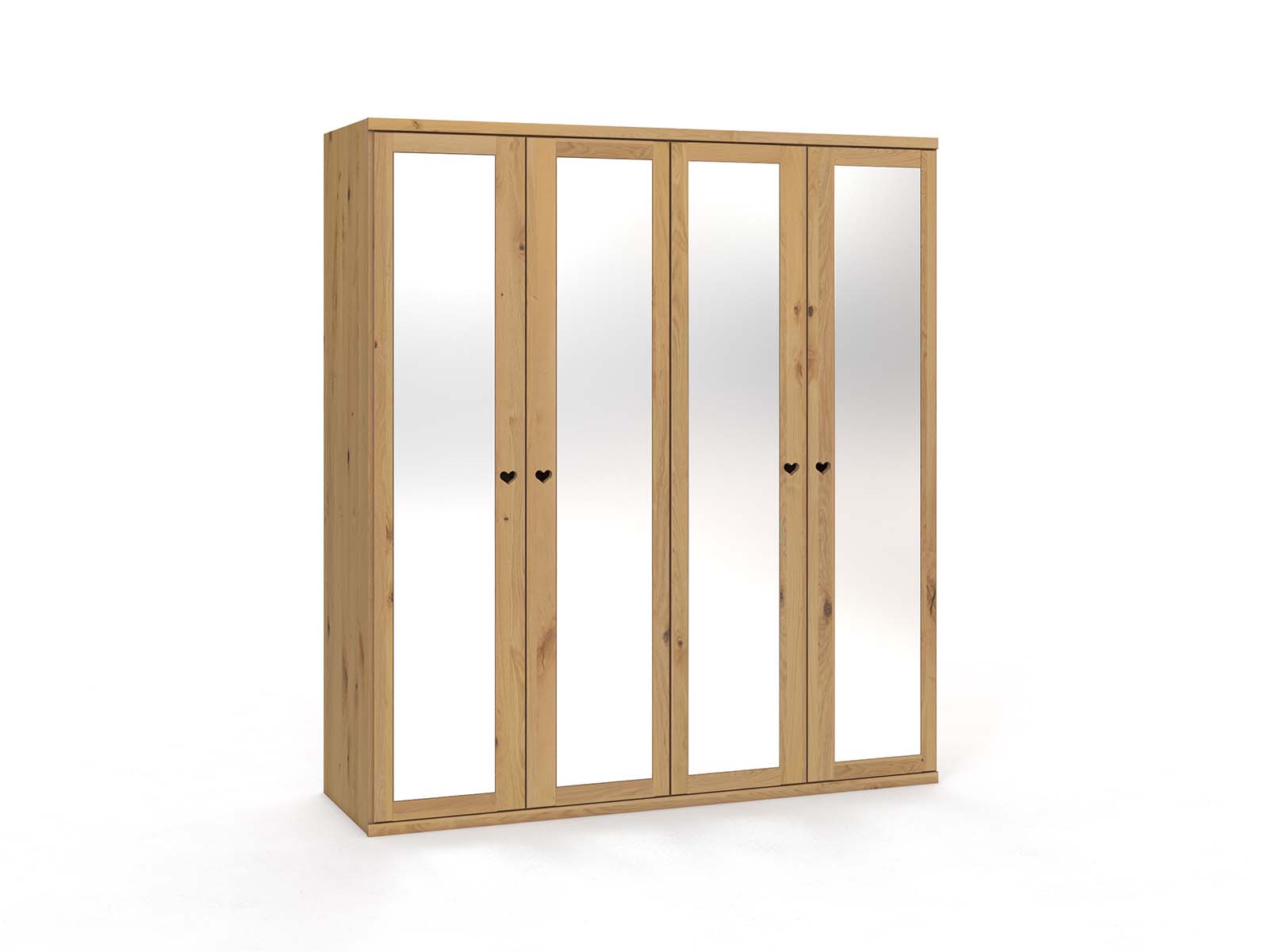 Wildeichenschrank Hell „Sandra“, 4-türig, Höhe 220 cm, Griffausführung „Heidi“