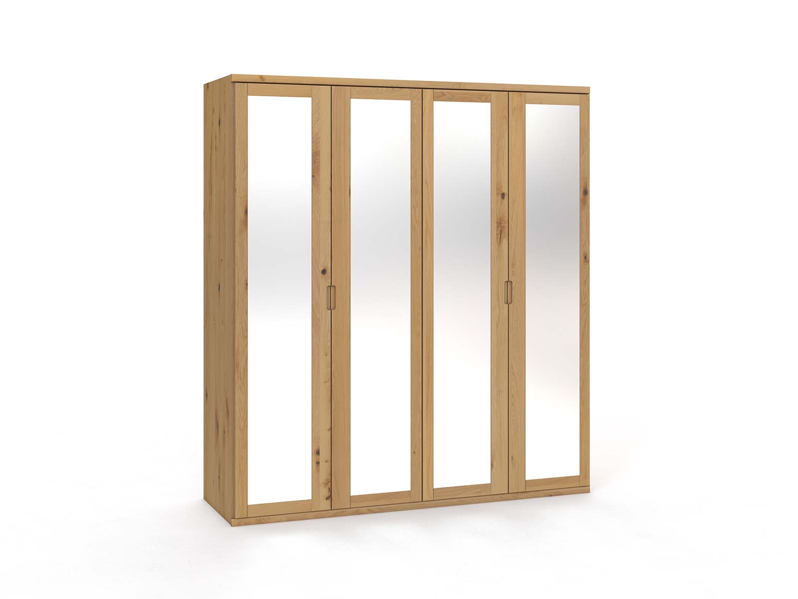 Wildeichenschrank Hell „Sandra“, 4-türig, Höhe 220 cm, Griffausführung „Lukas“