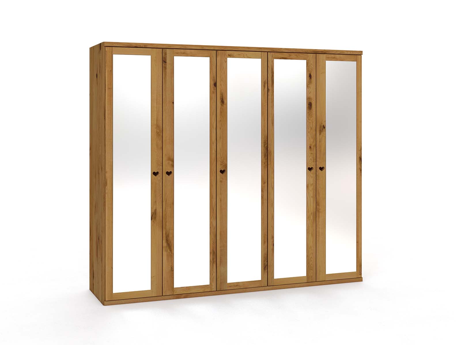 Wildeichenschrank „Sandra“, 5-türig, Höhe 220 cm, Griffausführung „Heidi"