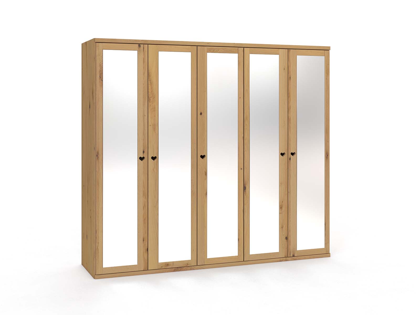 Wildeichenschrank Hell „Sandra“, 5-türig, Höhe 220 cm, Griffausführung „Heidi“