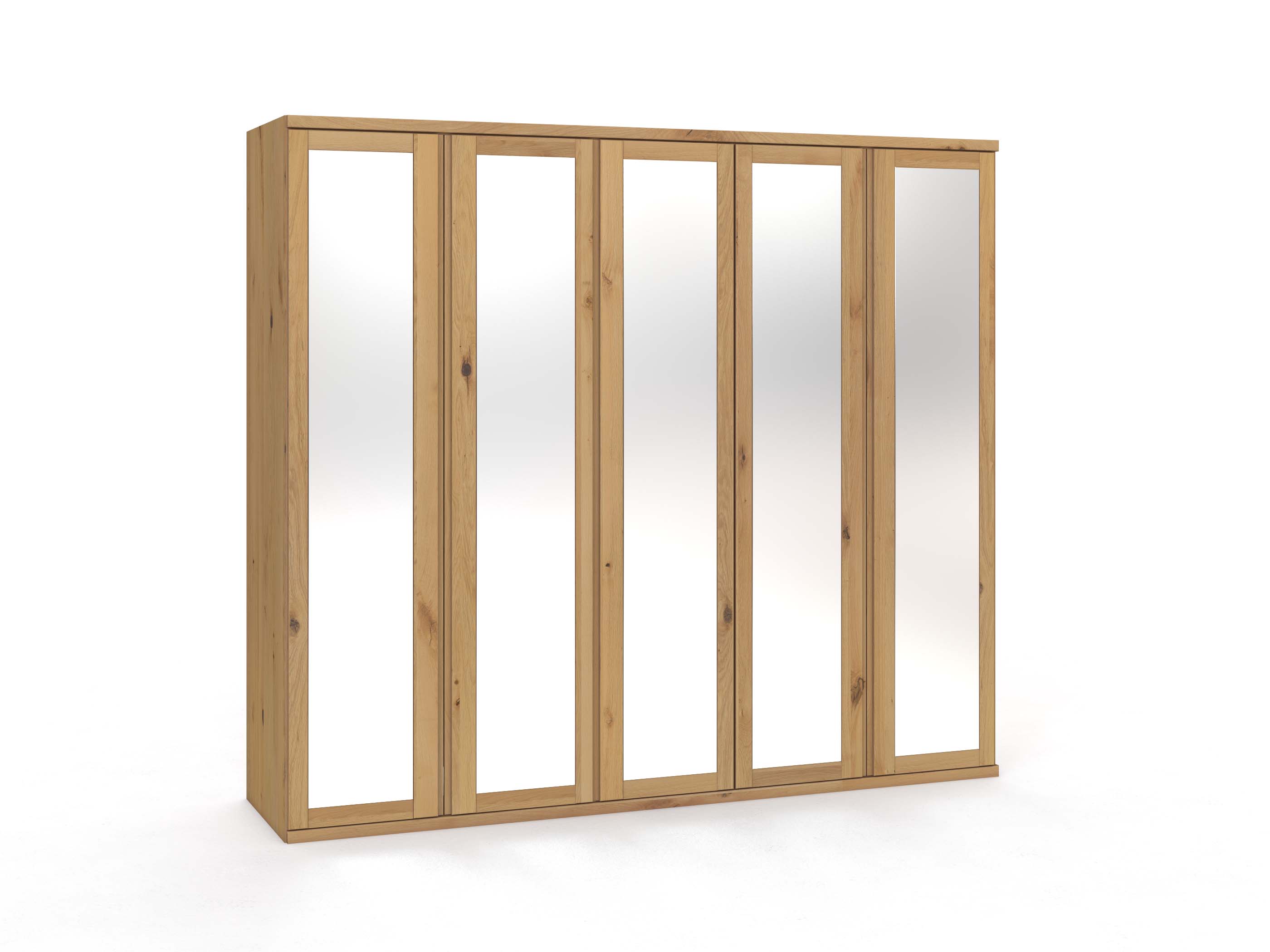Wildeichenschrank Hell „Sandra“, 5-türig, Höhe 220 cm, Griffausführung „Patrizia“