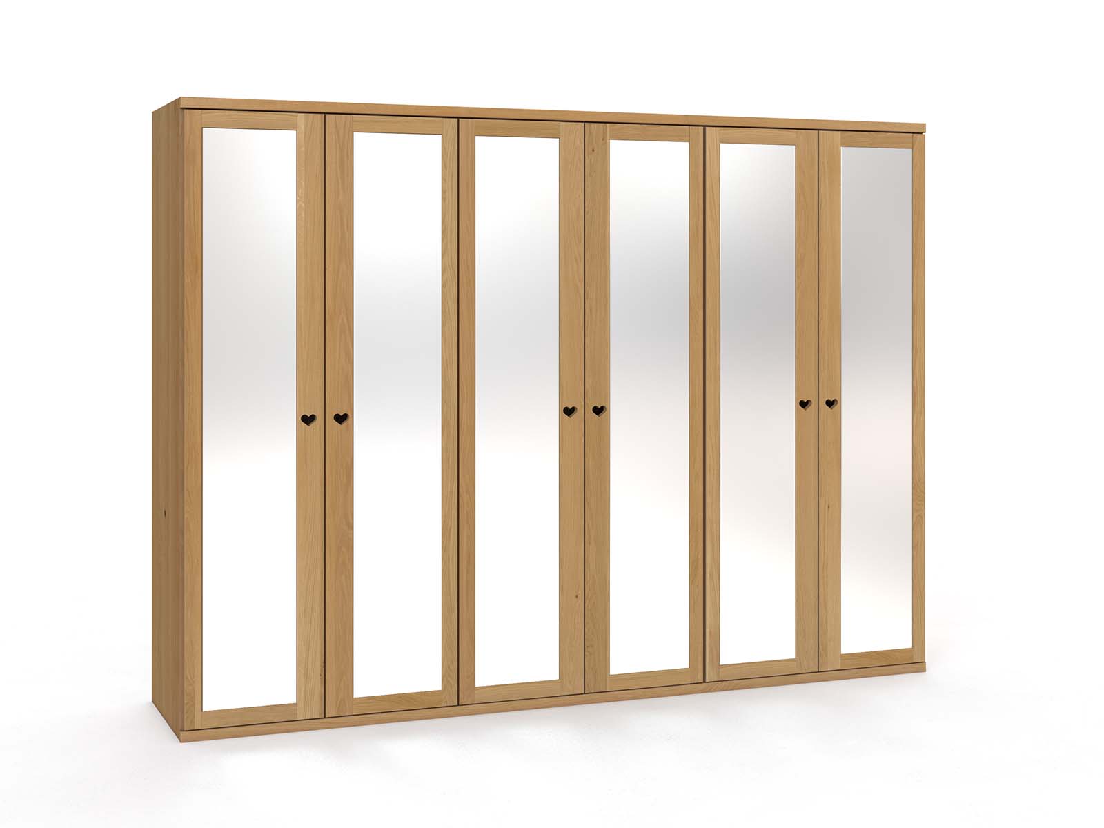 Eichenschrank Hell „Sandra“, 6-türig, Höhe 220 cm, Griffausführung „Heidi" 