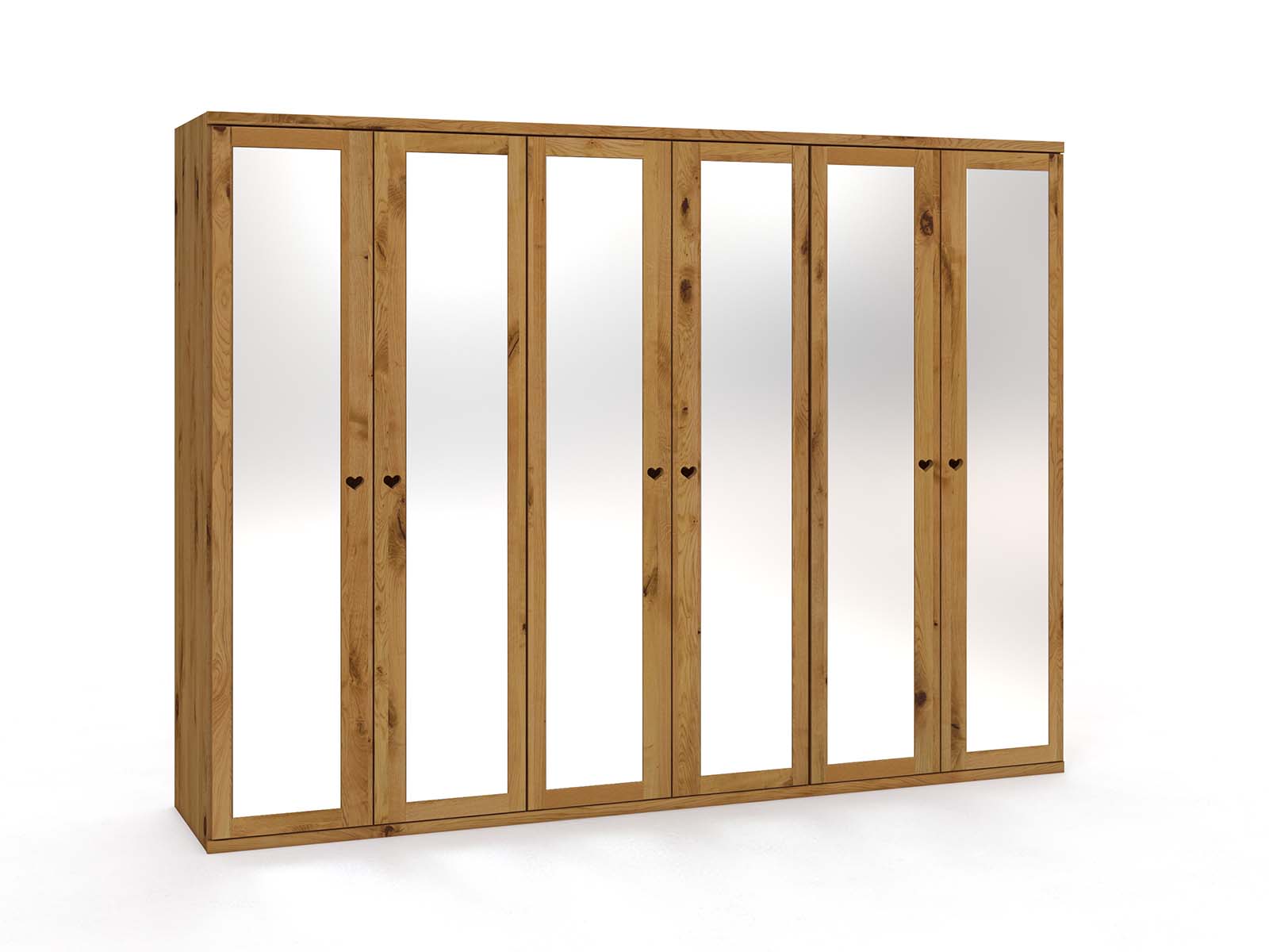 Wildeichenschrank „Sandra“, 6-türig, Höhe 220 cm, Griffausführung „Heidi"