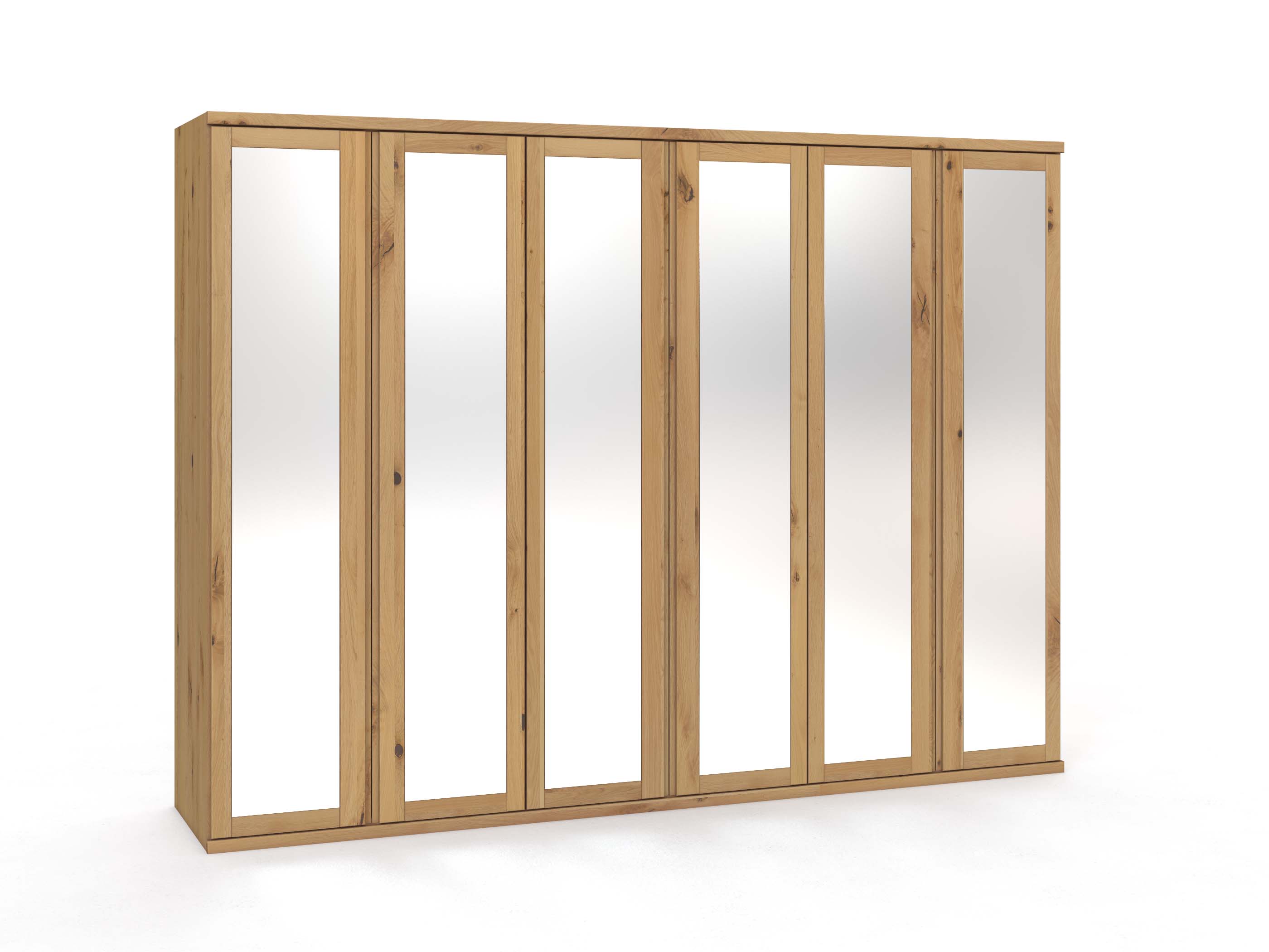 Wildeichenschrank Hell „Sandra“, 6-türig, Höhe 220 cm, Griffausführung „Patrizia“