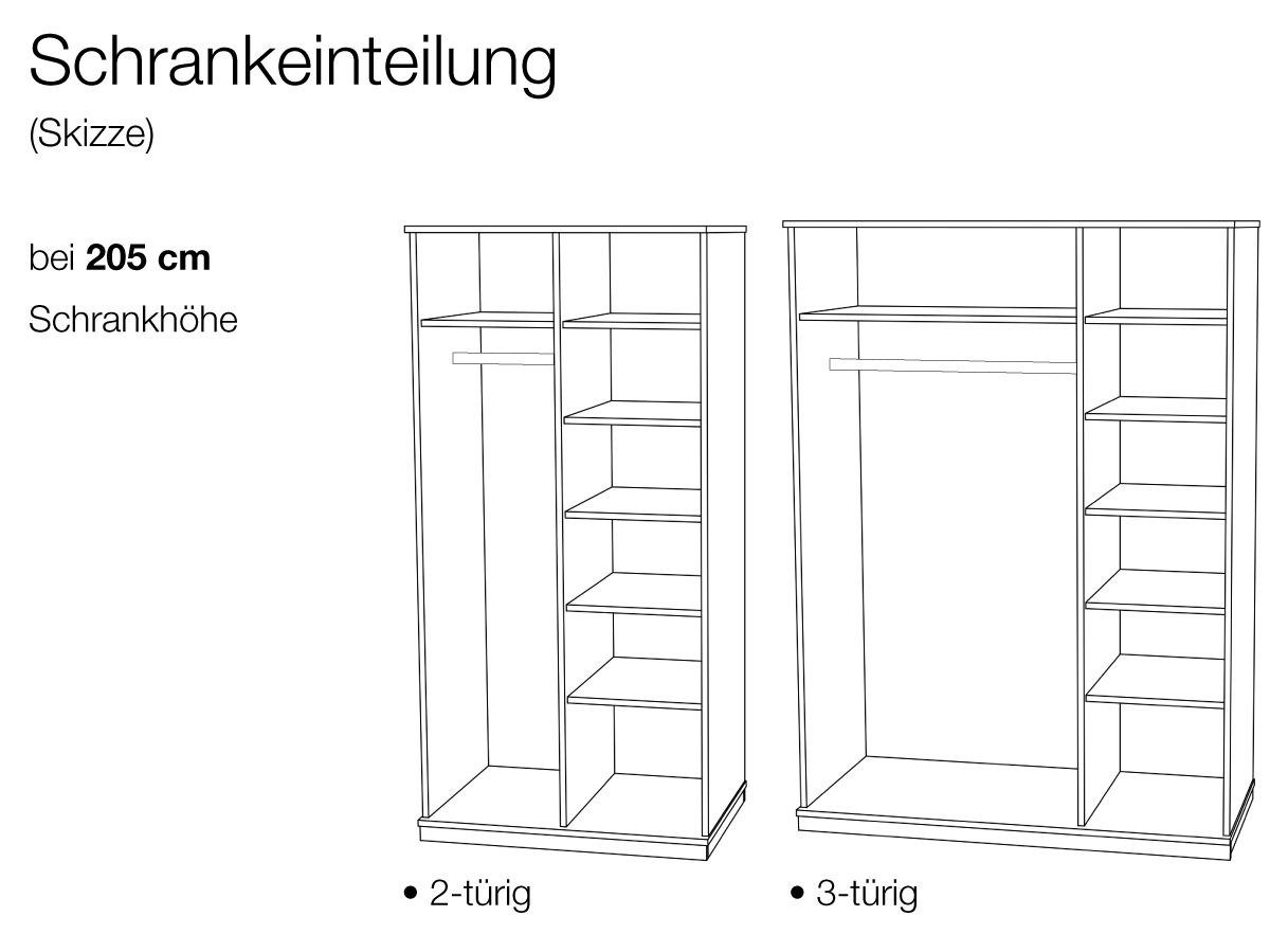 Kleiderschrank Einteilung bei 205 cm Schrankhöhe