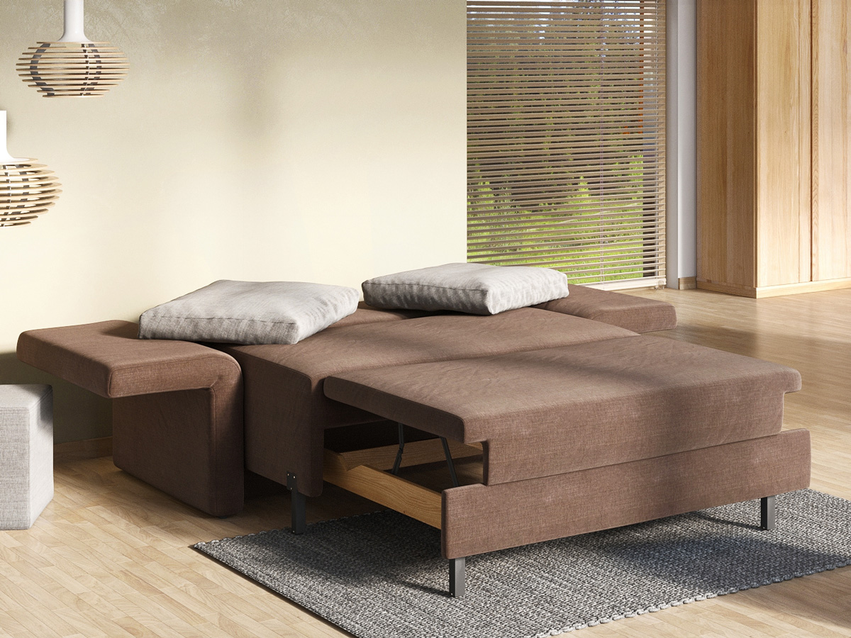 Sofa „Clarissa“ mit Stoff „Hochobir“: Sofafarbe Braungrau, Kissenfarbe Hellgrau