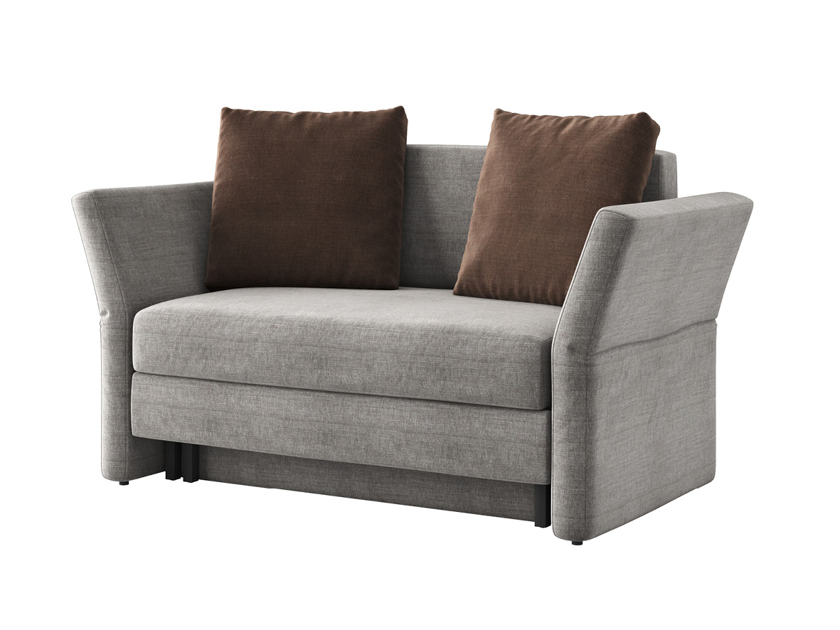 Sofa „Clarissa“ mit Stoff „Hochobir“: Sofafarbe Stein, Kissenfarbe Dunkelbraun